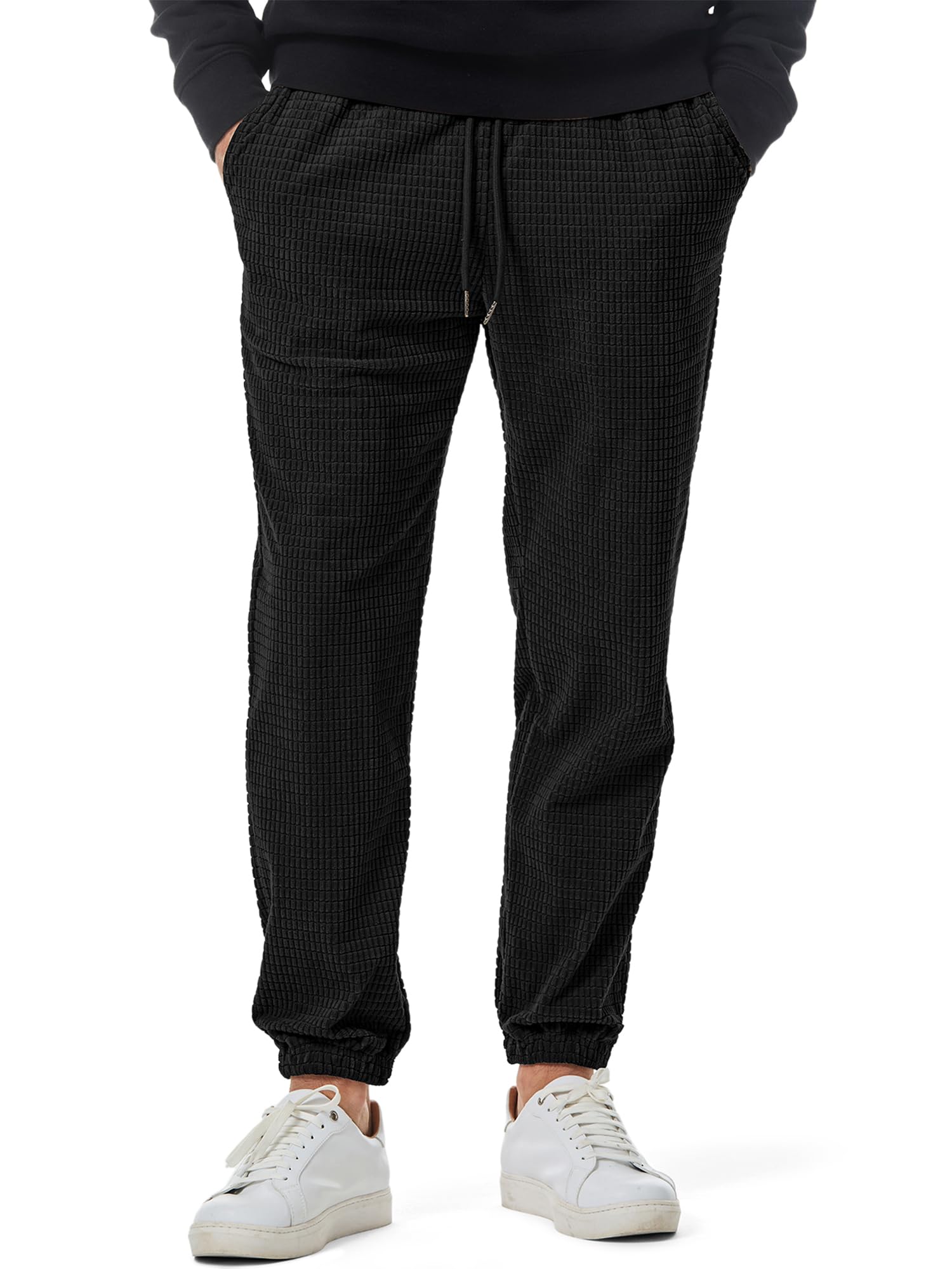 JMIERR Men's Casual Waffle Textured Joggers - Stretch Elastic Waist with Drawstring & Pockets - Tapered Fit for Comfort | Perfect for Lounge, Gym & Everyday Wear