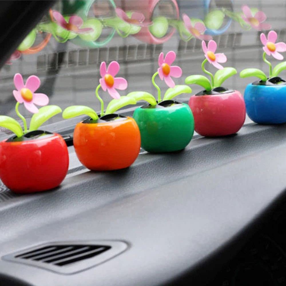 Solar Powered Swinging Toy Car Dashboard Ornament - Green Solar Dancing Flower Car Decor for Decoration & Fun (Perfect for Car Interior, Office Desk, Home Decor & Gifts)
