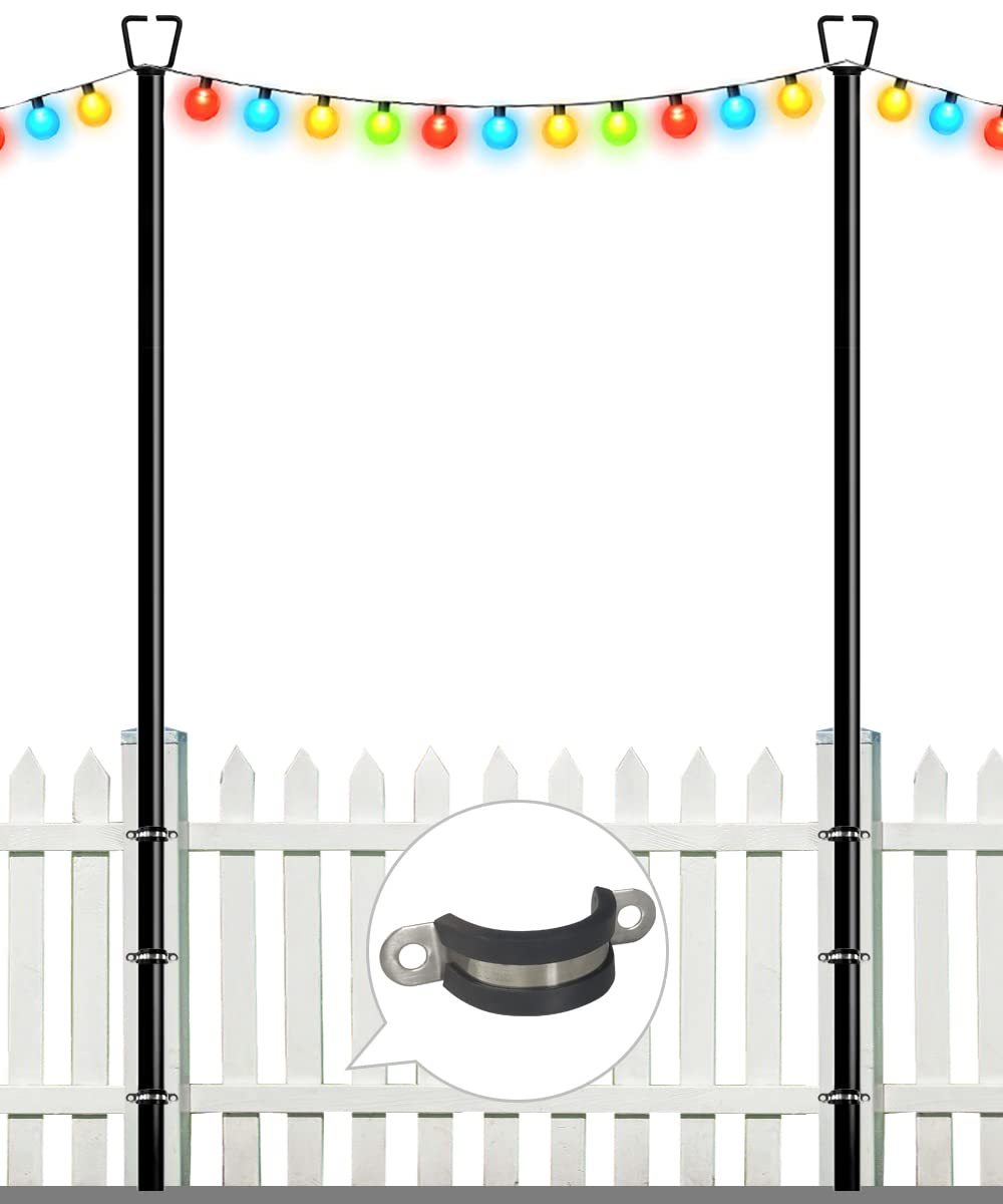 Queension 10FT Outdoor String Light Poles (2 Pack) - Heavy Duty Garden, Backyard & Patio Lighting Stand for Parties, Weddings, Bistro & Cafe Decor - Perfect for Creating Ambient Lighting in Outdoor Spaces