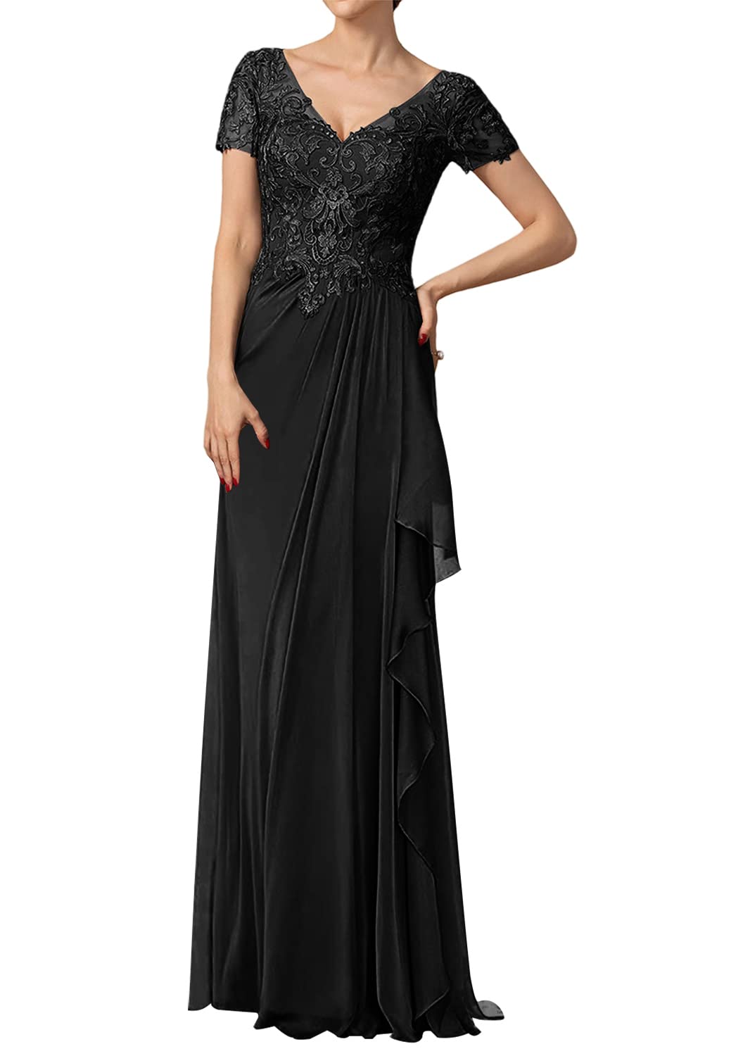 Elegant V-Neck Lace Formal Evening Gown for Women - Wedding Guest Dress, Mother of The Bride Dress, Special Occasion Gown - Perfect for Weddings, Galas, and Formal Events