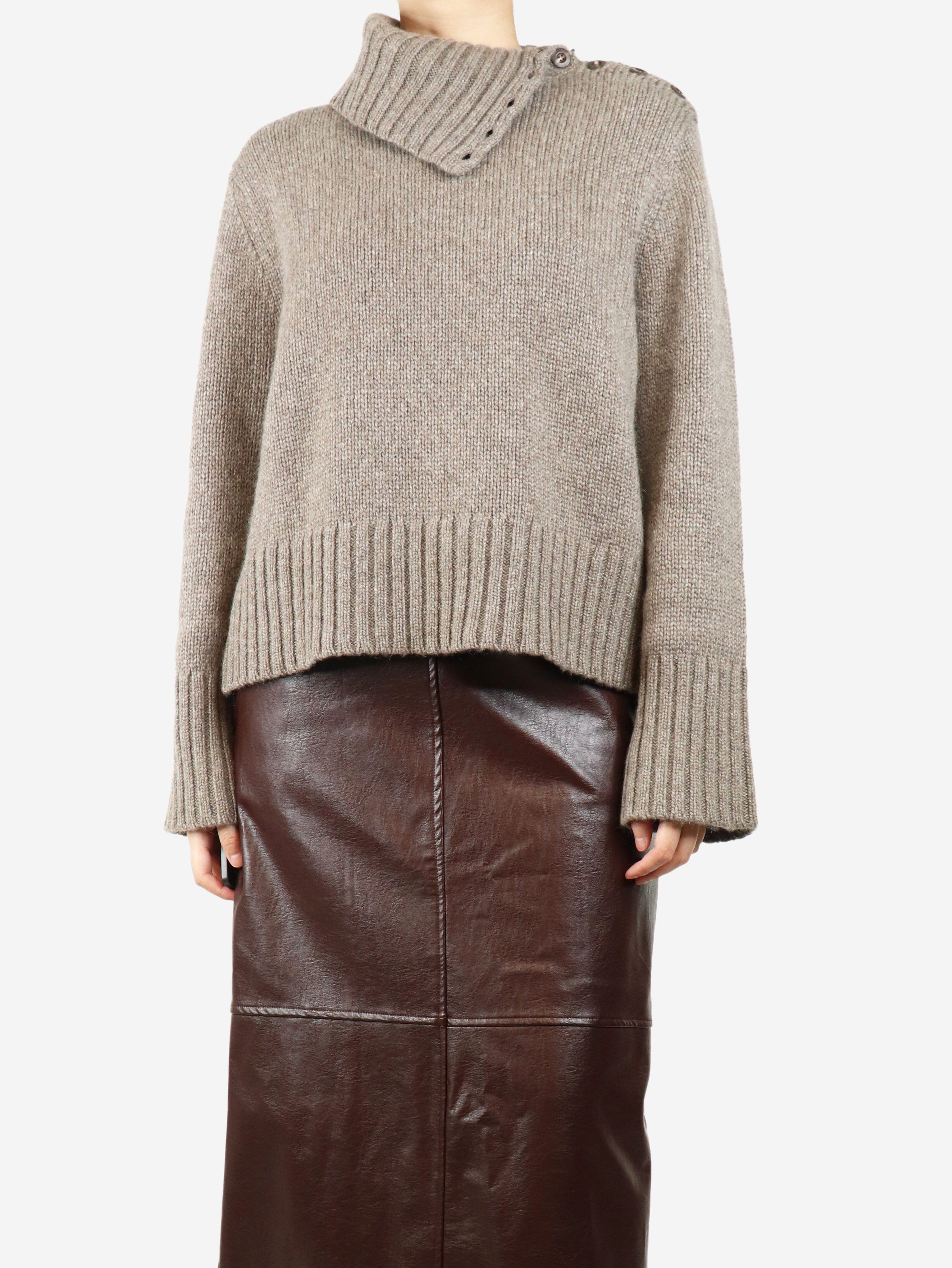 Luxury Brown Cashmere Roll Neck Sweater for Women - Size M - Soft & Warm Winter Pullover for Casual & Office Wear