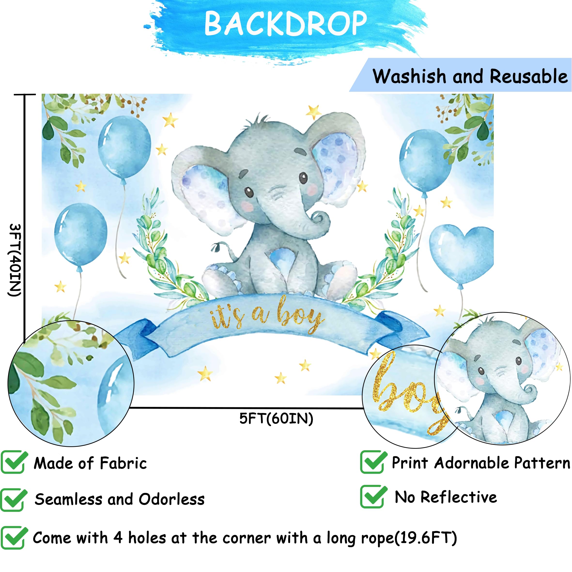 Blue Elephant Baby Shower Decorations for Boys - Complete Party Set with Backdrop Banner, Balloon Arch Kit, Cake & Cupcake Toppers - Perfect for It's a Boy Themed Showers, Gender Reveals & Nursery Decor