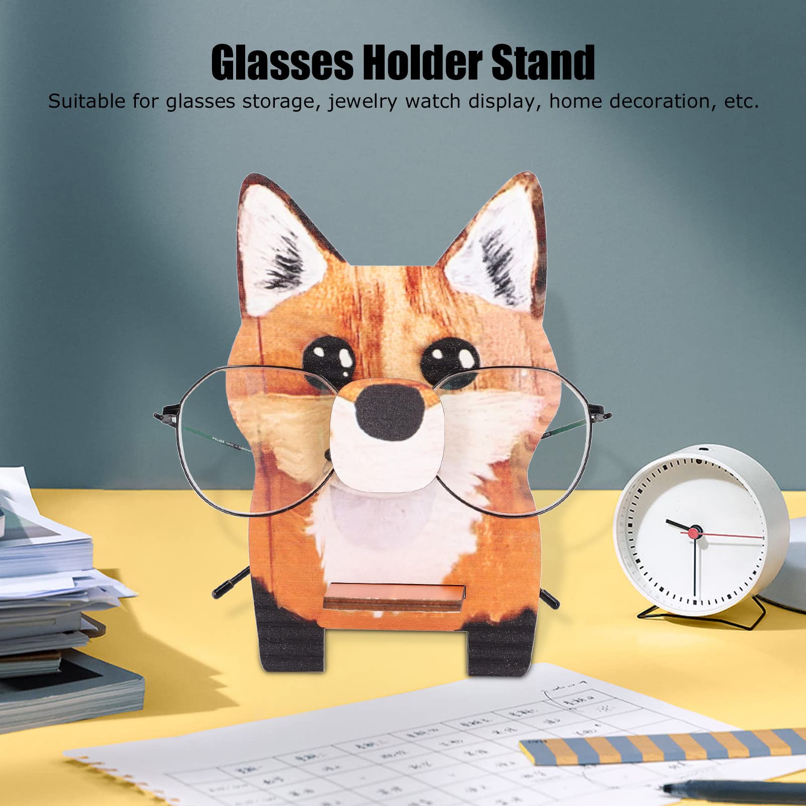 Wooden Fox Glasses Holder Stand for Nightstand & Desk Organizer