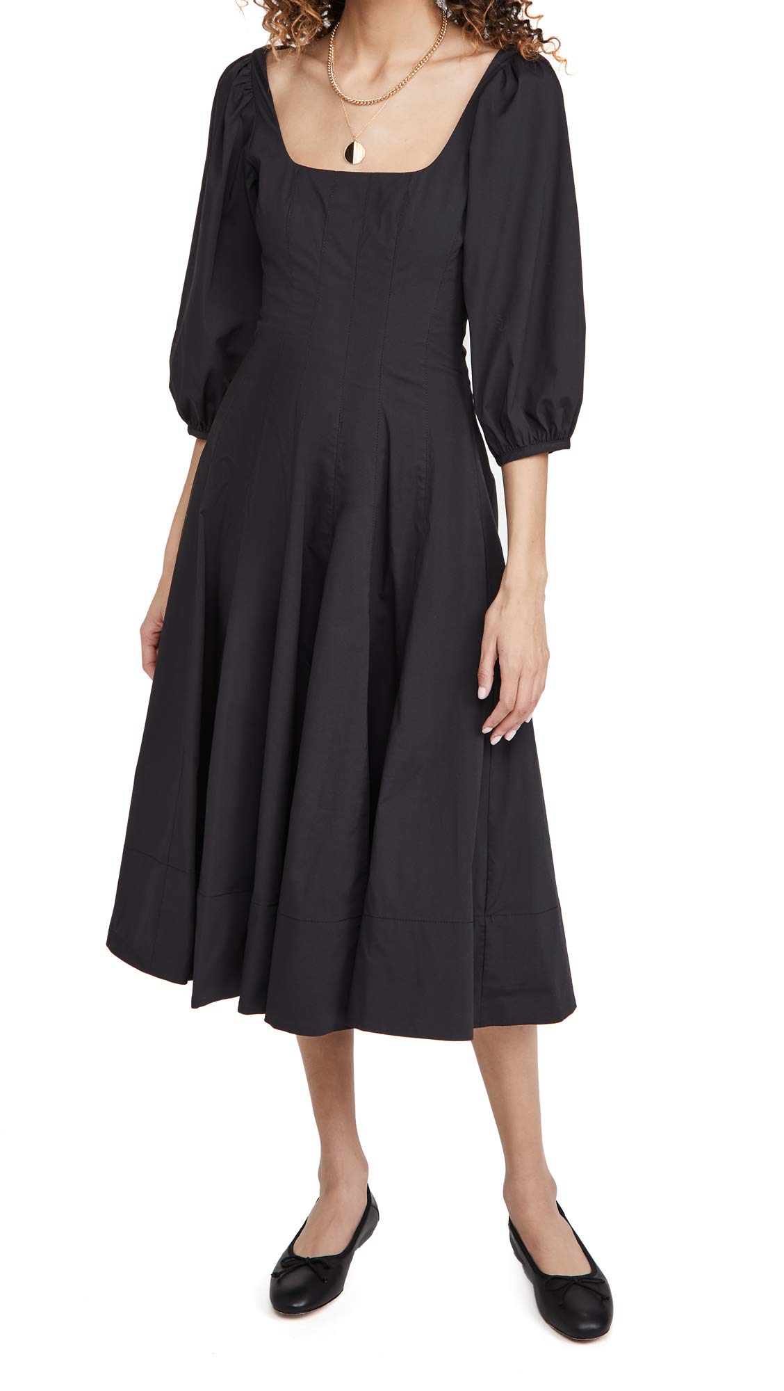 STAUD Women's Swells Dress - Flowy Midi Dress with Puff Sleeves & Square Neckline | Perfect for Summer, Beach, Vacation & Casual Outings
