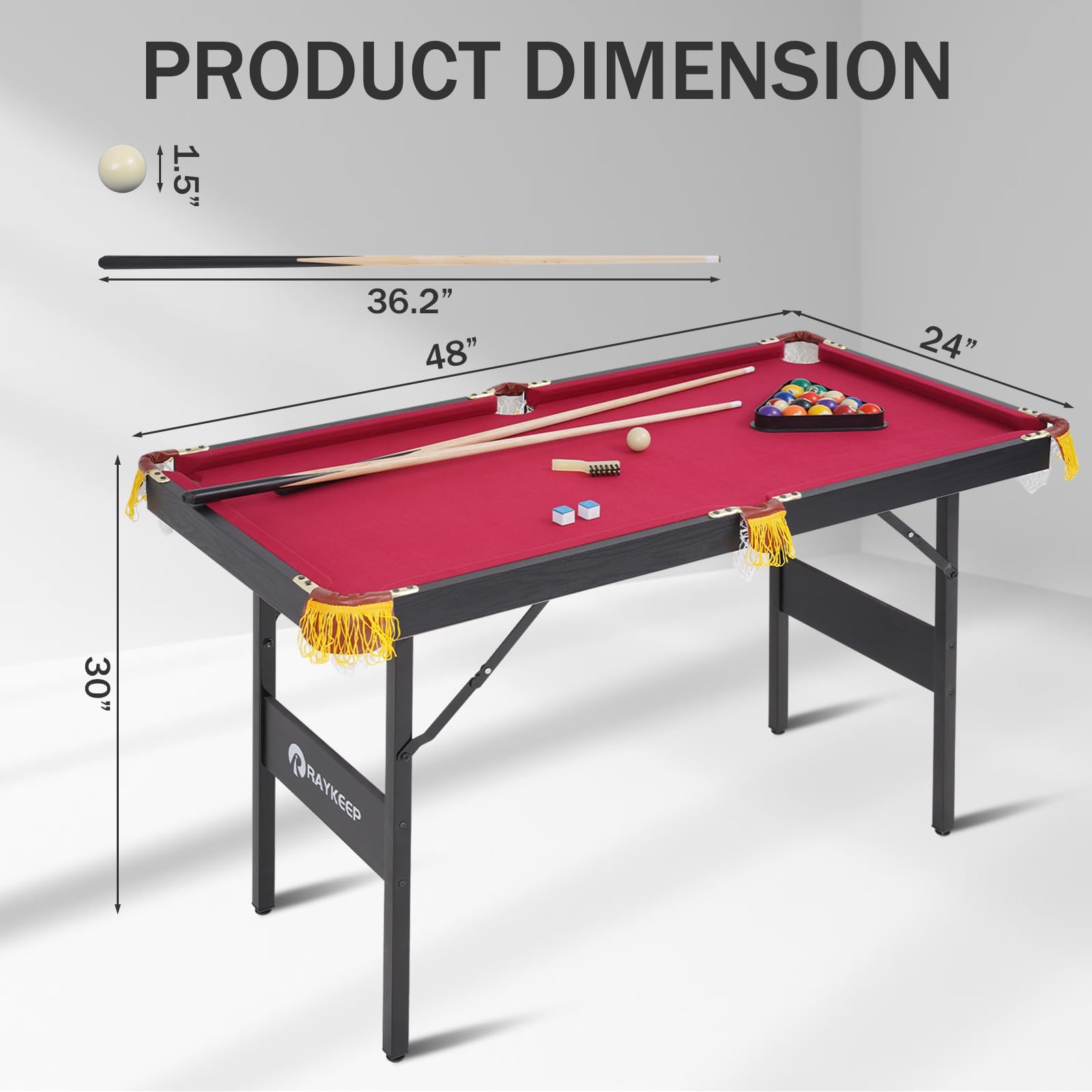 Portable Folding Billiard Table Set - Indoor/Outdoor Pool Table with Cues, Triangle, Chalk & Brush - Perfect for Game Rooms, Basements, Patios & Backyard Parties