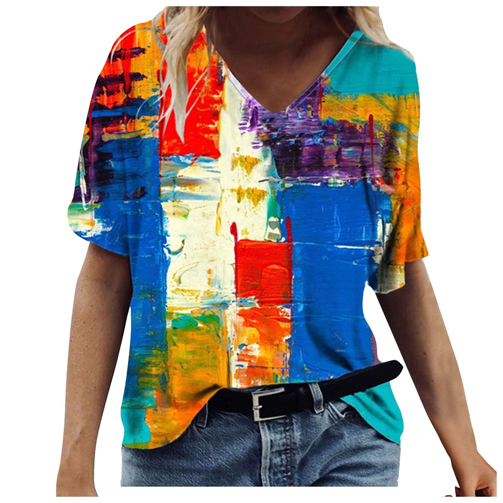 Women's V-Neck T-Shirts for Summer - Cute Printed Short Sleeve Tops, Loose Casual Tee Shirts & Blouses | Perfect for Beach Outings, Weekend Wear & Summer Vacations
