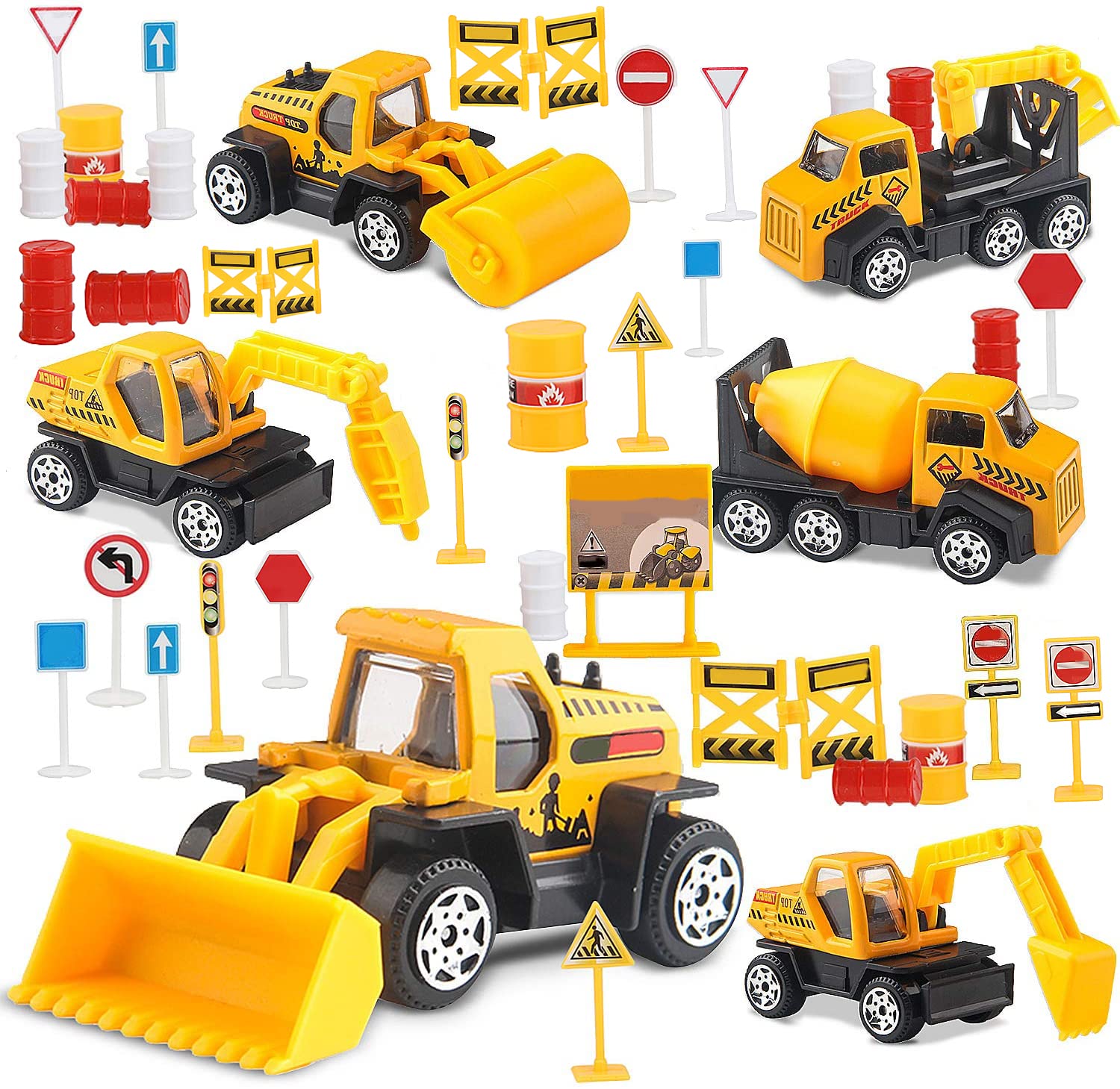 TOY Life 28-Piece Construction Toy Set - Mini Construction Vehicles, Excavator & Truck Toys for Kids | Perfect for Sandbox Play, Construction Themed Birthday Parties & Gifts for Boys | STEM Learning & Imaginative Play