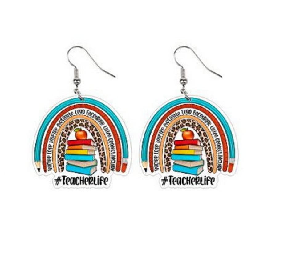3 Pairs Colorful Leopard Print Dangle Earrings - Pencil & Ruler Shaped Resin Acrylic Jewelry for Women & Girls | Perfect for Teachers, Back to School, Classroom Gifts & Everyday Wear
