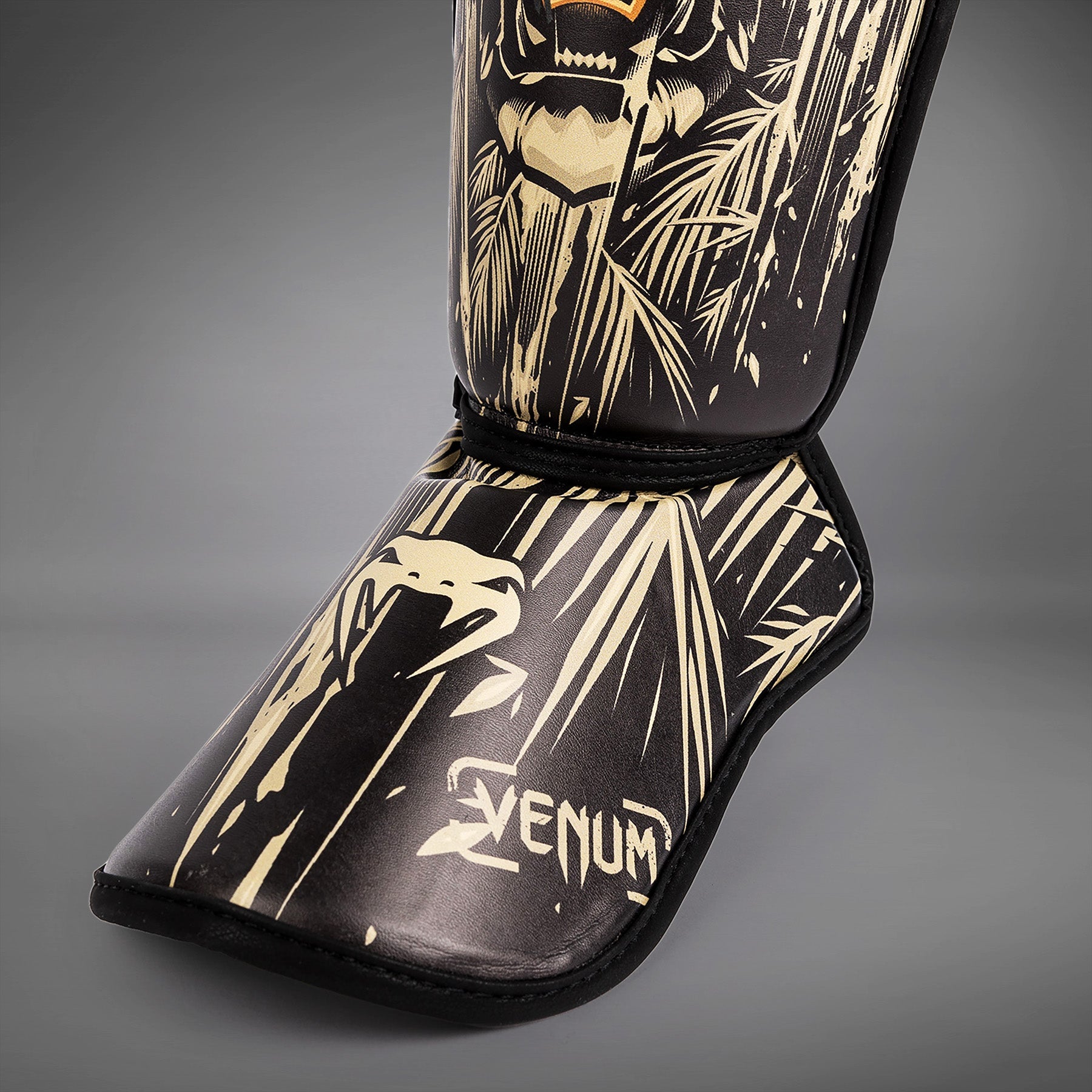 Venum Tiger Kids Shin Guards - Black/Neon Orange - Youth MMA & Martial Arts Protective Gear for Training & Competition