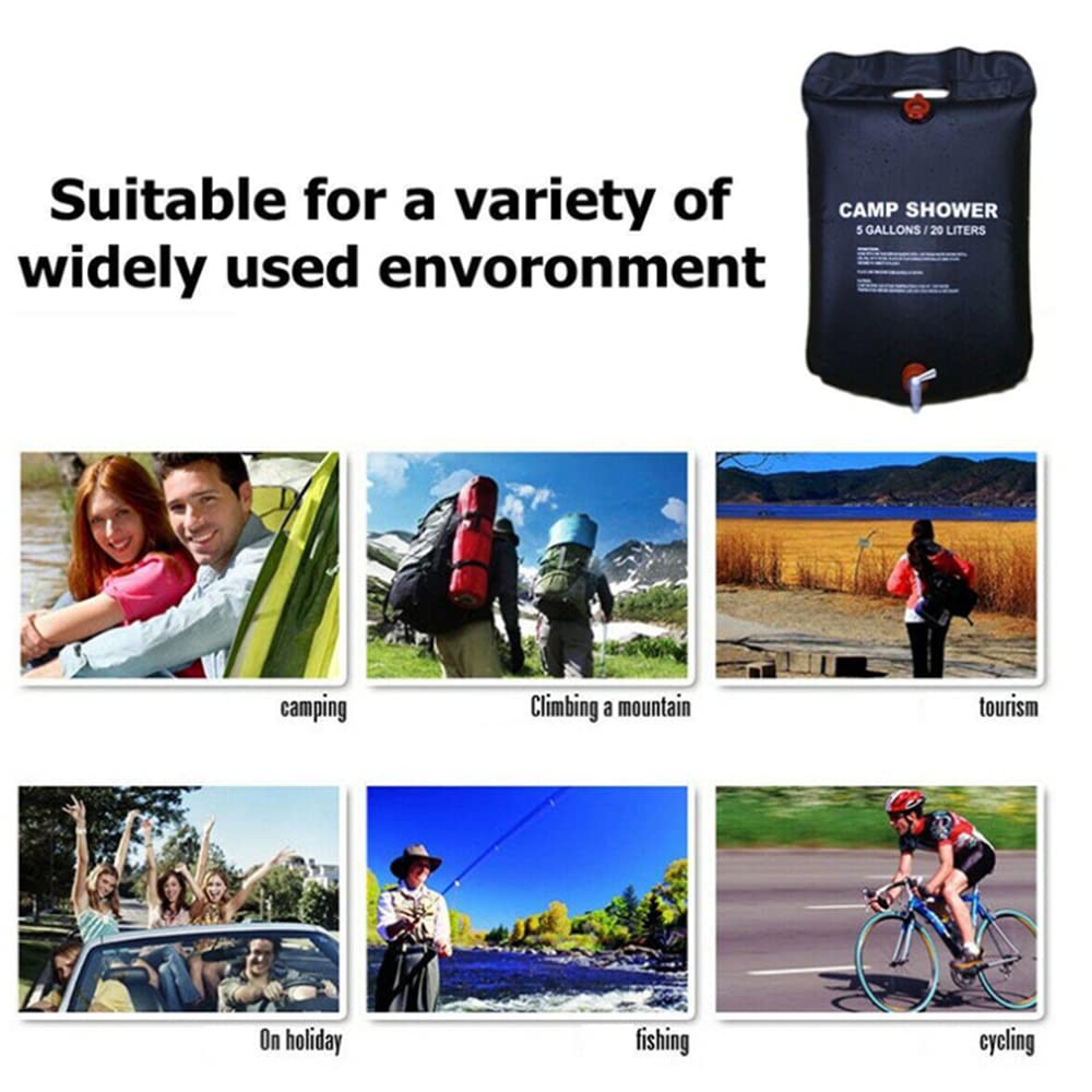 Portable 5 Gallon/20L Solar Shower Bag for Camping & Hiking - Foldable Outdoor Solar Heating Water Bag with On/Off Switch Shower Head - Perfect for Travel, Beach, RV Trips & Emergency Preparedness