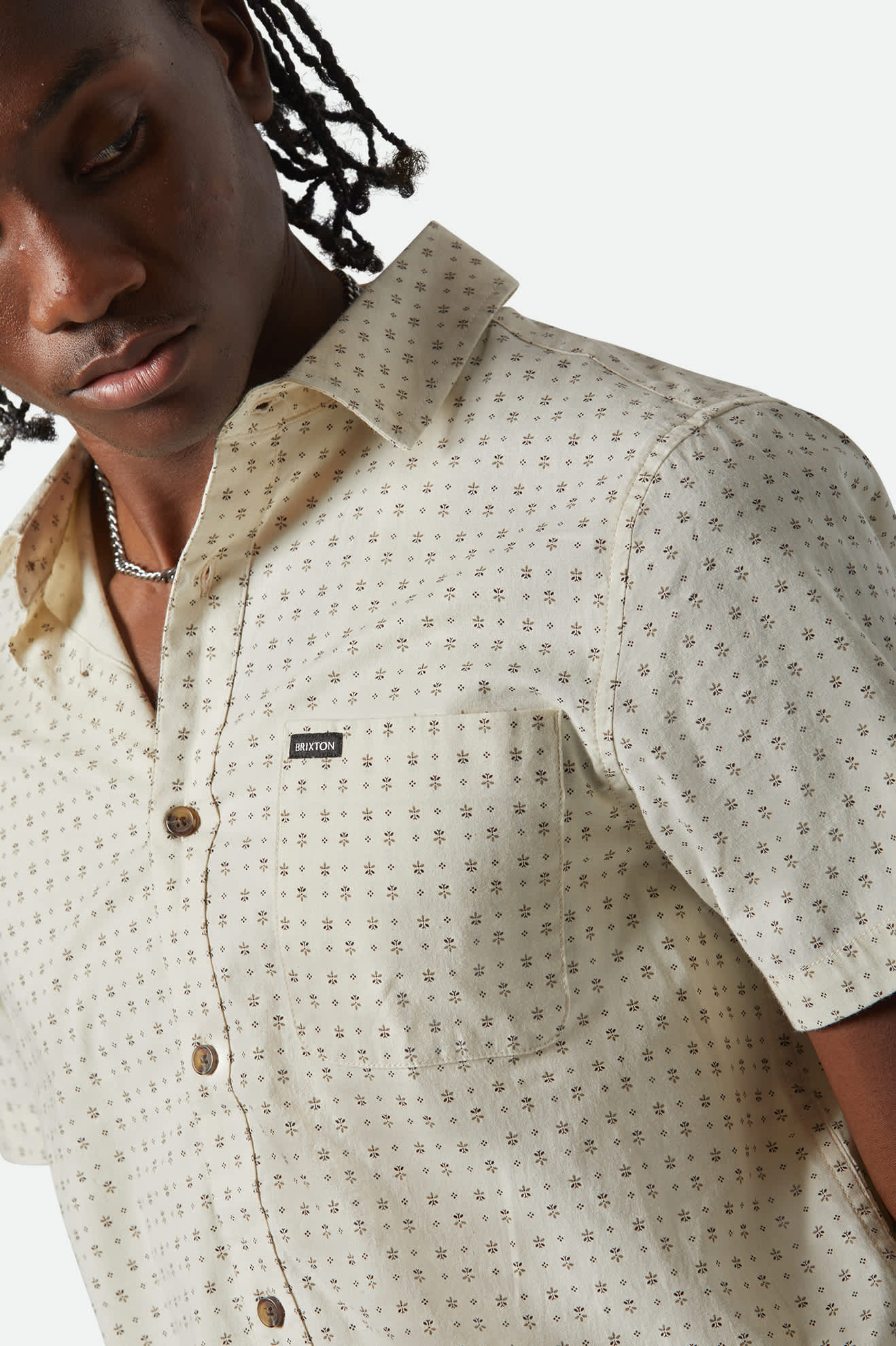Charter Print Short Sleeve Shirt - Off White with Micro Floral Design | Casual Summer Wear for Men & Women