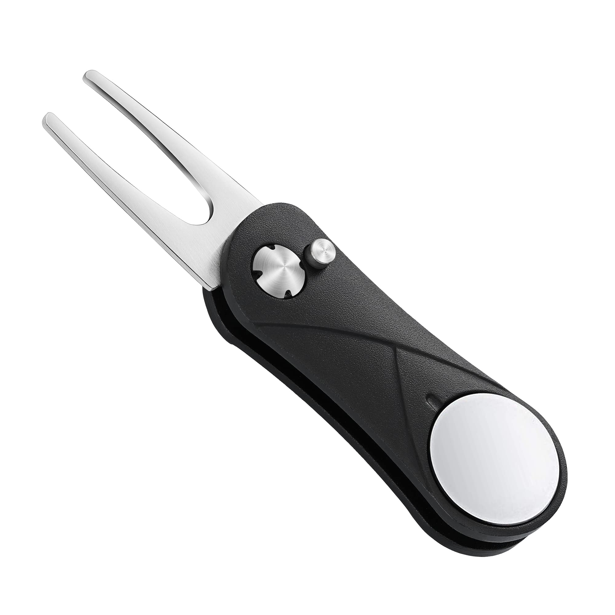 Premium All-Metal Foldable Golf Divot Repair Tool with Magnetic Ball Marker | Pop-Up Button Design | Durable Golf Accessories for Men | Perfect for Course Maintenance & Practice Sessions