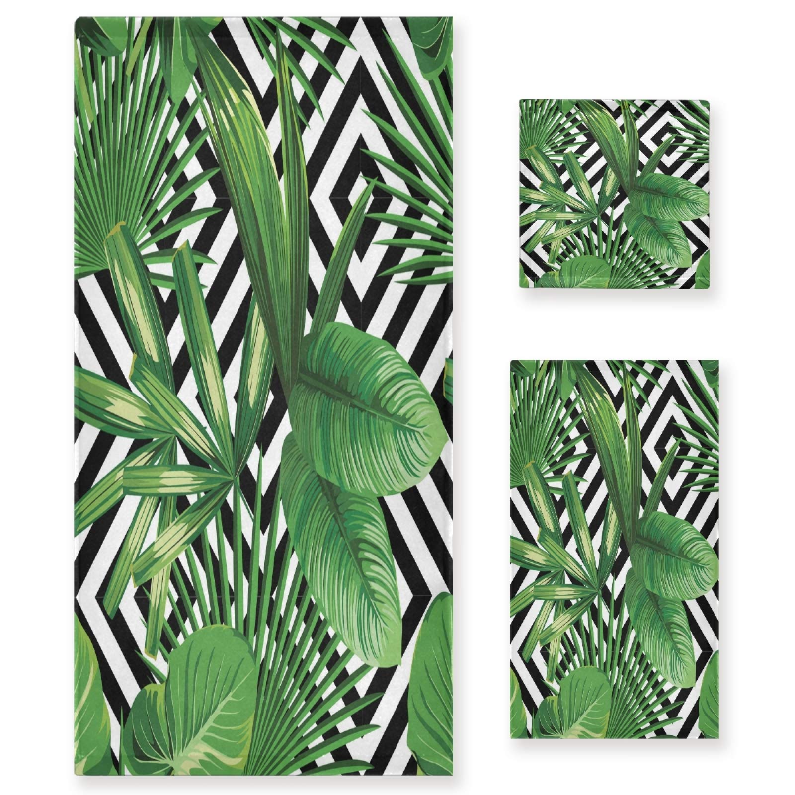 WELLDAY 3-Pack Jungle Palm Leaf Bath Towels - Ultra Soft, Highly Absorbent Bath Towel Set for Home, Hotel & Spa - Perfect for Bathroom Decor, Beach Trips & Poolside Relaxation