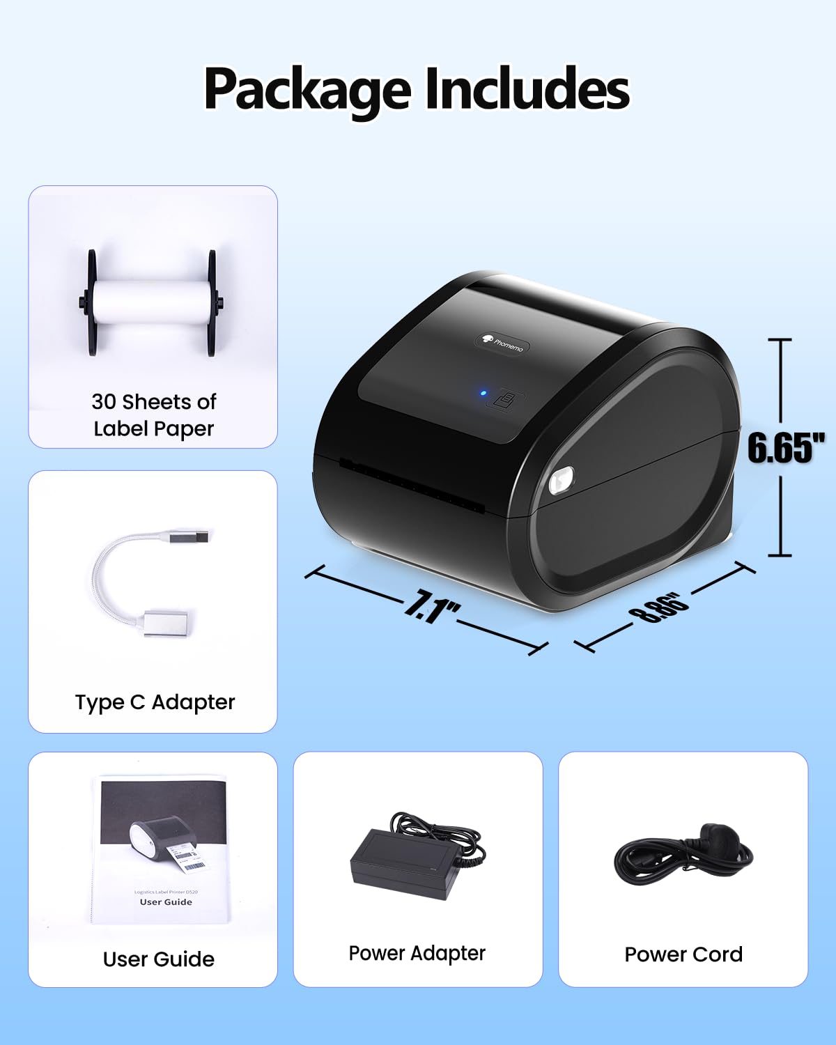 Phomemo D520BT 4x6 Bluetooth Thermal Label Printer - Wireless Shipping Label Maker with Built-in Holder, Compatible with Amazon USPS Shopify eBay - Perfect for E-commerce, Small Business & Home Shipping Needs