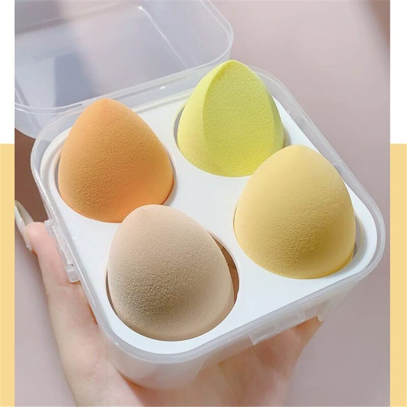 Premium Beauty Blender Sponge Set - 4 Pack Makeup Cosmetic Puffs with Storage Box | Soft, Durable & Multi-Color Makeup Sponges for Flawless Foundation & Concealer Application | Perfect for Professional Makeup Artists & Daily Beauty Routine