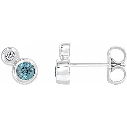 Blue Zircon and Diamond - 0.03 Ctw,Size-3 mm