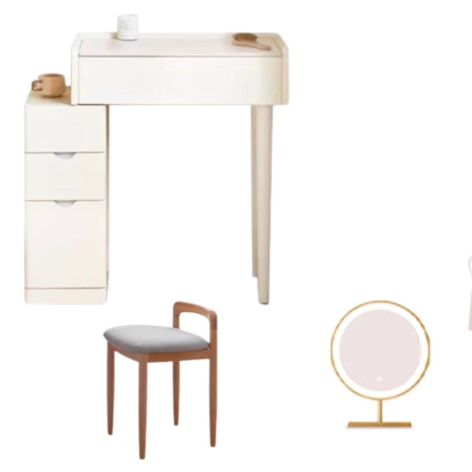 25.6x15.7x30.3 inch / 65x40x77.5 cm / White Color / Makeup Table + Mirror + Makeup stool linen gray