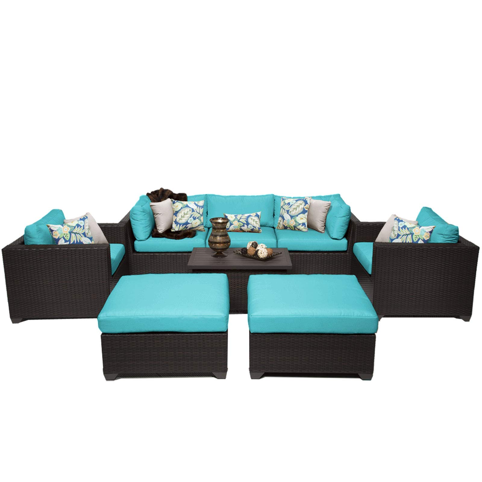 TK Classics 8-Piece Belle Outdoor Wicker Patio Furniture Set - Aruba 08a - Perfect for Garden, Poolside, and Backyard Relaxation