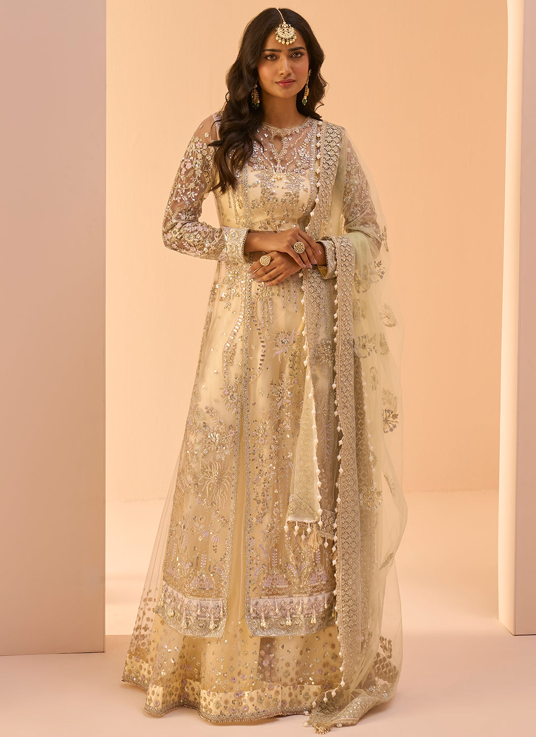 Soft Yellow Embroidered Sharara Suit for Women | Elegant Pakistani Wedding Outfit | Perfect for Bridal Shower, Mehendi & Festive Occasions