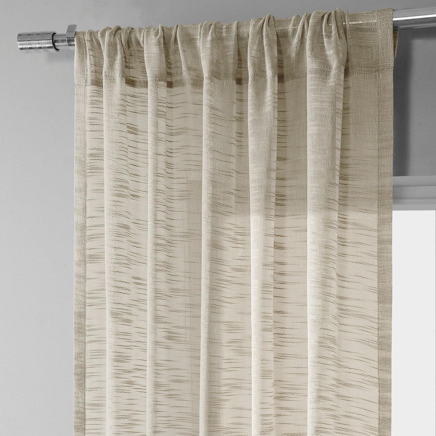 Camel Tan Faux Linen Sheer Curtains - 2 Panels Set for Living Room & Bedroom - Light Filtering Window Drapes for Home Decor