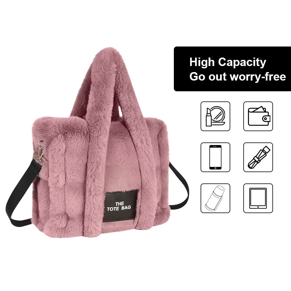 Aucuu Soft Plush Tote Bag for Women - Fluffy Crossbody Handbag with Adjustable Shoulder Strap, Large Capacity Purse for Shopping, School, Work & Travel | Perfect for Daily Use, Commuting and Weekend Outings
