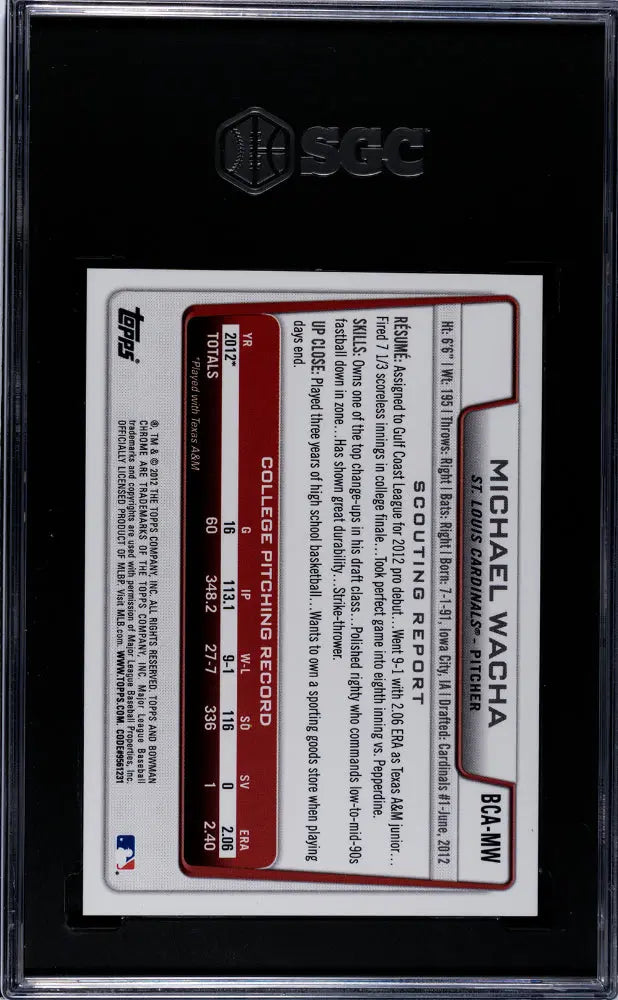 2012 Bowman Chrome Michael Wacha Autograph Baseball Card - SGC 9 Gem Mint - Perfect for Sports Collectors & MLB Memorabilia Enthusiasts