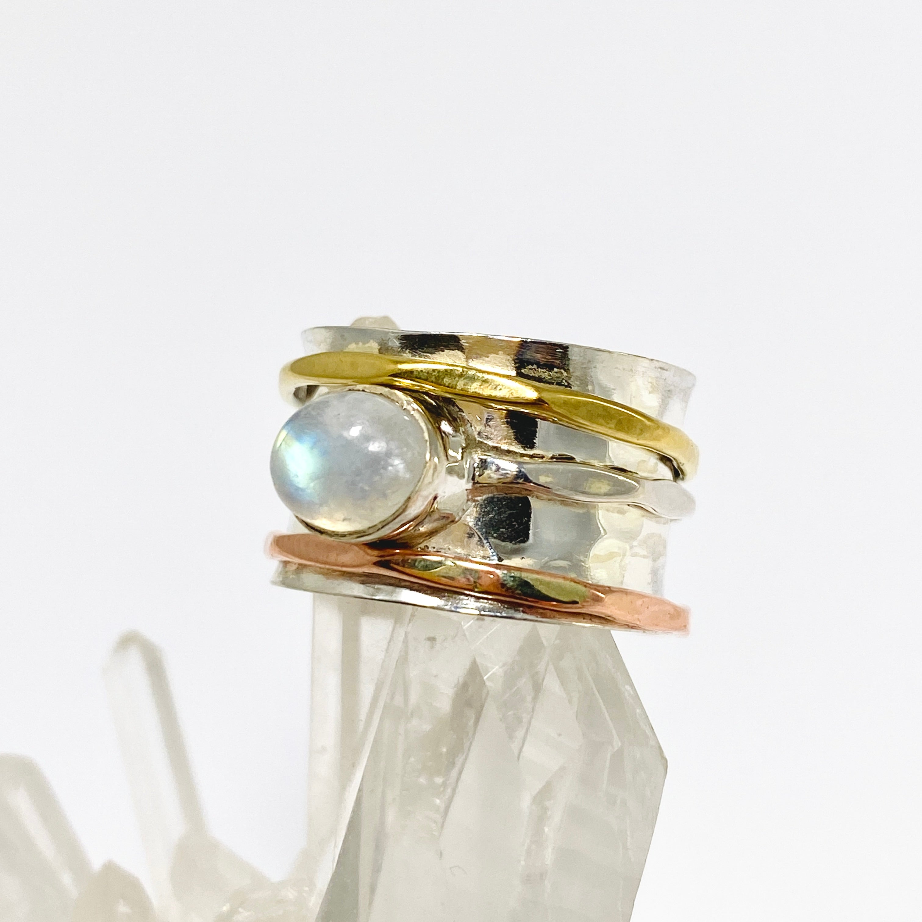 Moonstone Oval Cabochon Spinner Ring R4820 - Elegant Handcrafted Sterling Silver Jewelry for Women | Perfect for Meditation, Stress Relief & Everyday Wear