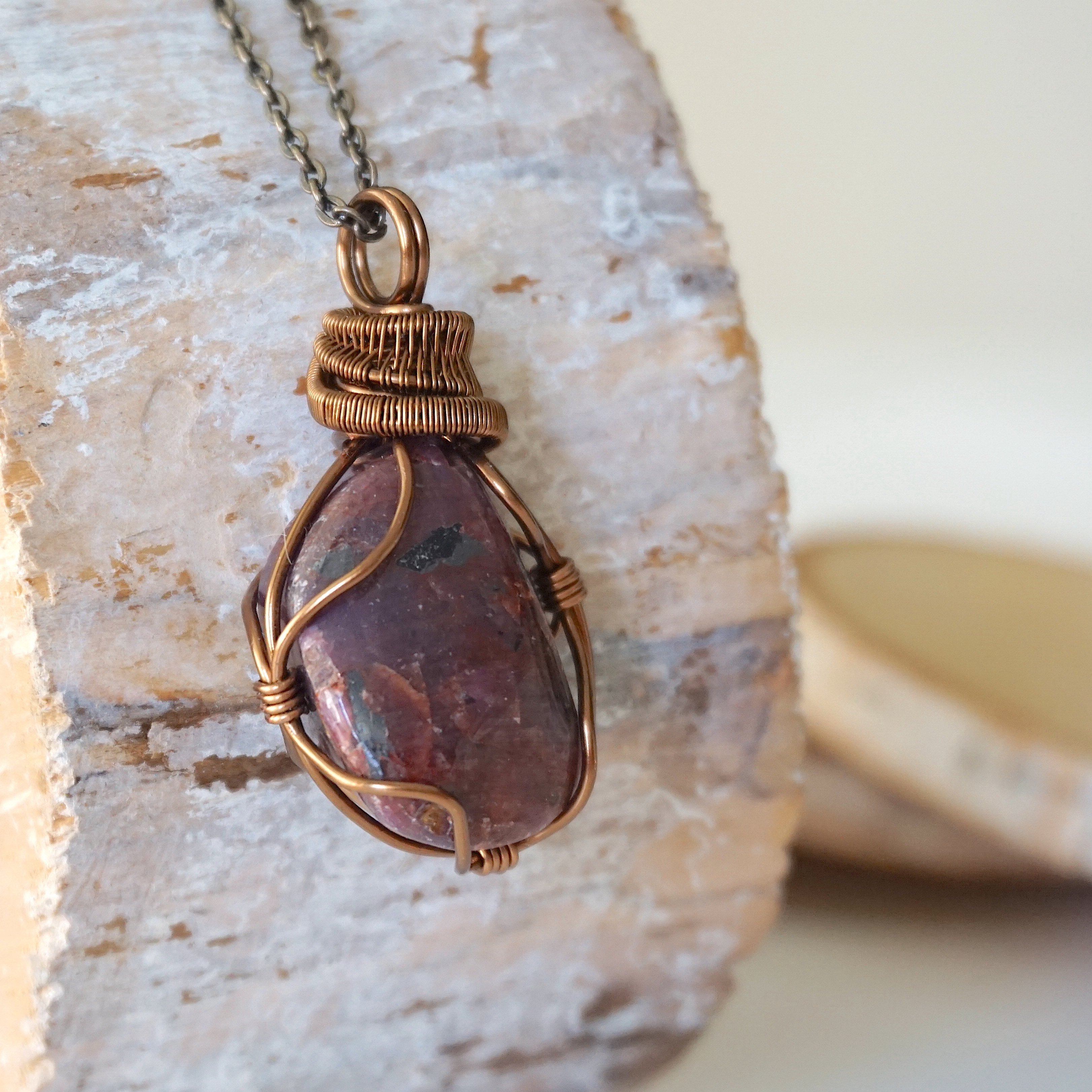 Raw Ruby Necklace in Antique Bronze - Handmade Bohemian Jewelry for Women, Perfect for Boho Chic Outfits & Special Occasions