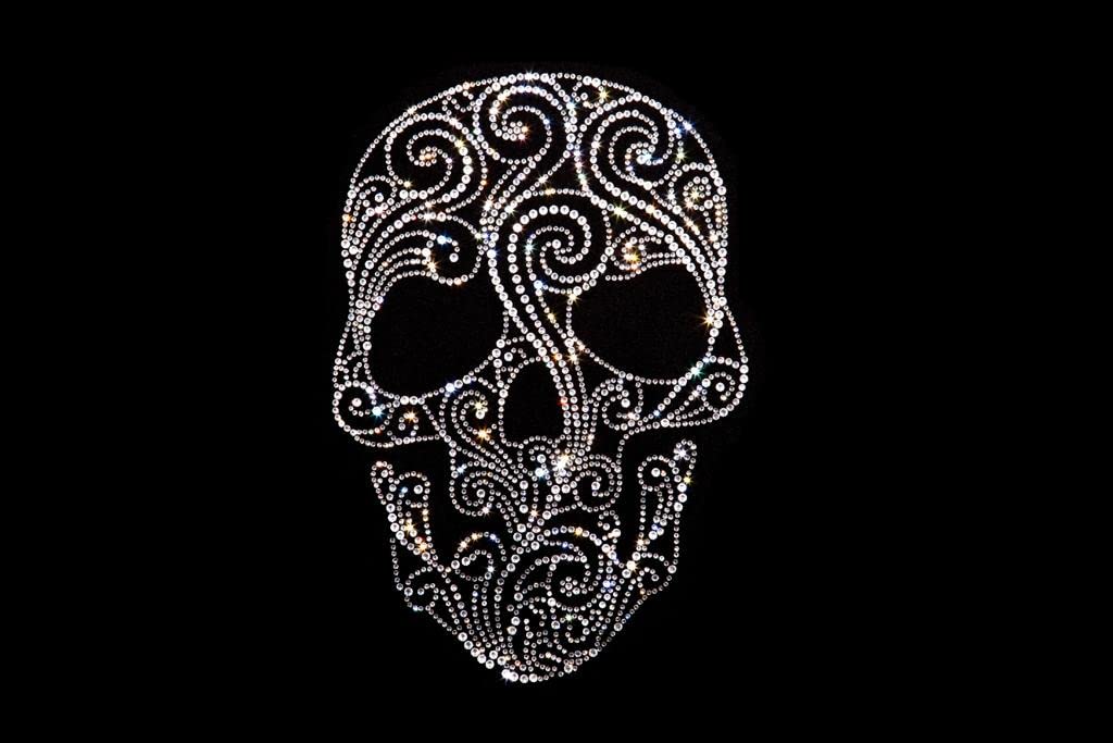 Crystal Skull Iron-On Rhinestone Patch - Heat Transfer Design for Gothic Fashion, DIY Clothing & Accessories | Perfect for Jackets, Hats, Bags & Costume Decor