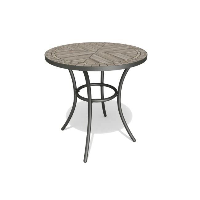 Modern Round Brown Stone Bistro Table - Weather Resistant Steel Base - Perfect for Patio, Garden, and Outdoor Dining Areas