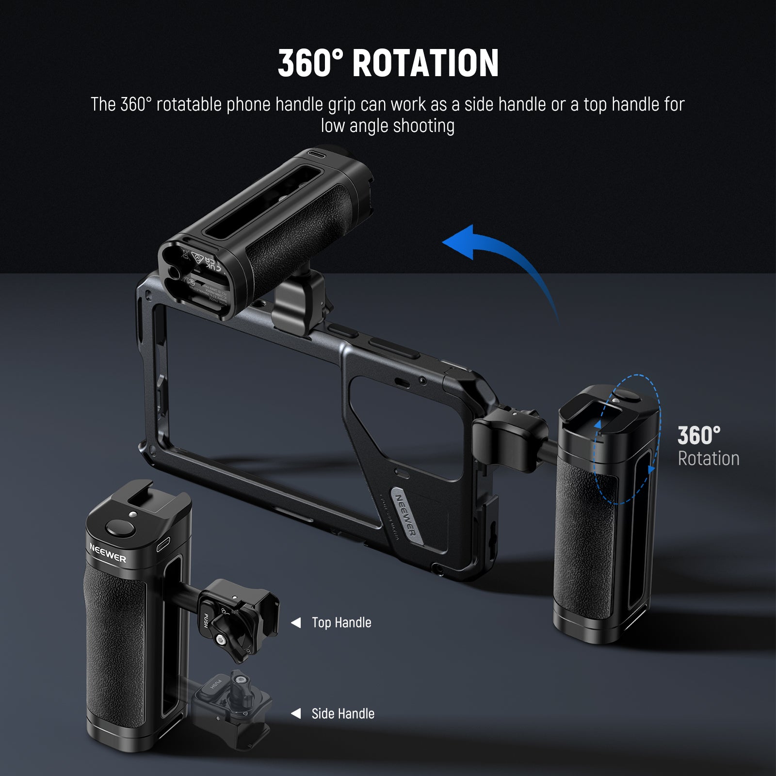 NEEWER PA005E PRO Bluetooth Side Handle with Quick Release - Compatible with NEEWER Phone Cage | Perfect for Vlogging, Live Streaming & Smartphone Filmmaking