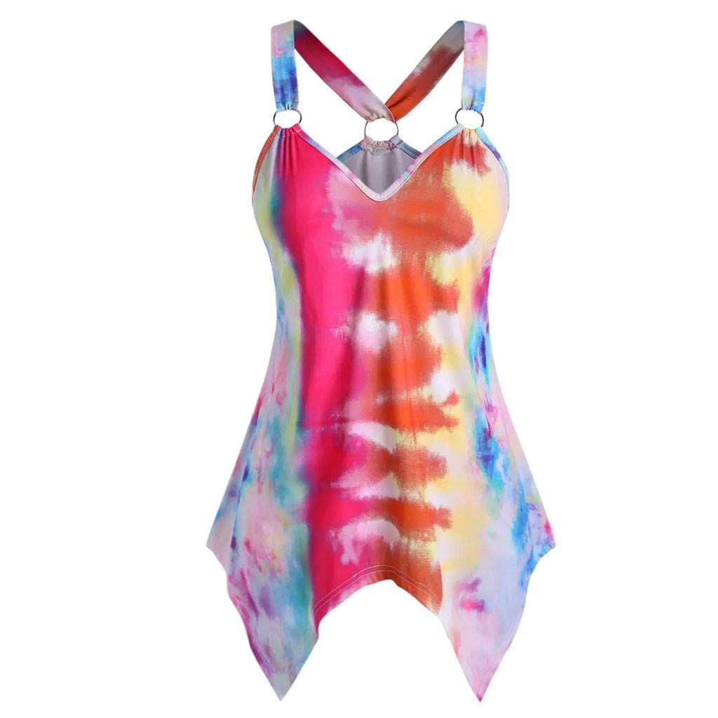 Plus Size V-Neck Tie-Dye Tank Tops 3-Pack - Summer Casual & Beach Wear