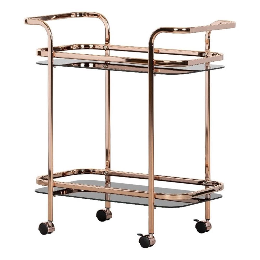 South Shore Maliza Bar Cart with Rose Gold Frame & Smoked Glass Shelves - Stylish Rolling Drink Cart for Home Bar, Kitchen, or Party Serving - Perfect for Wine, Cocktails, and Entertaining