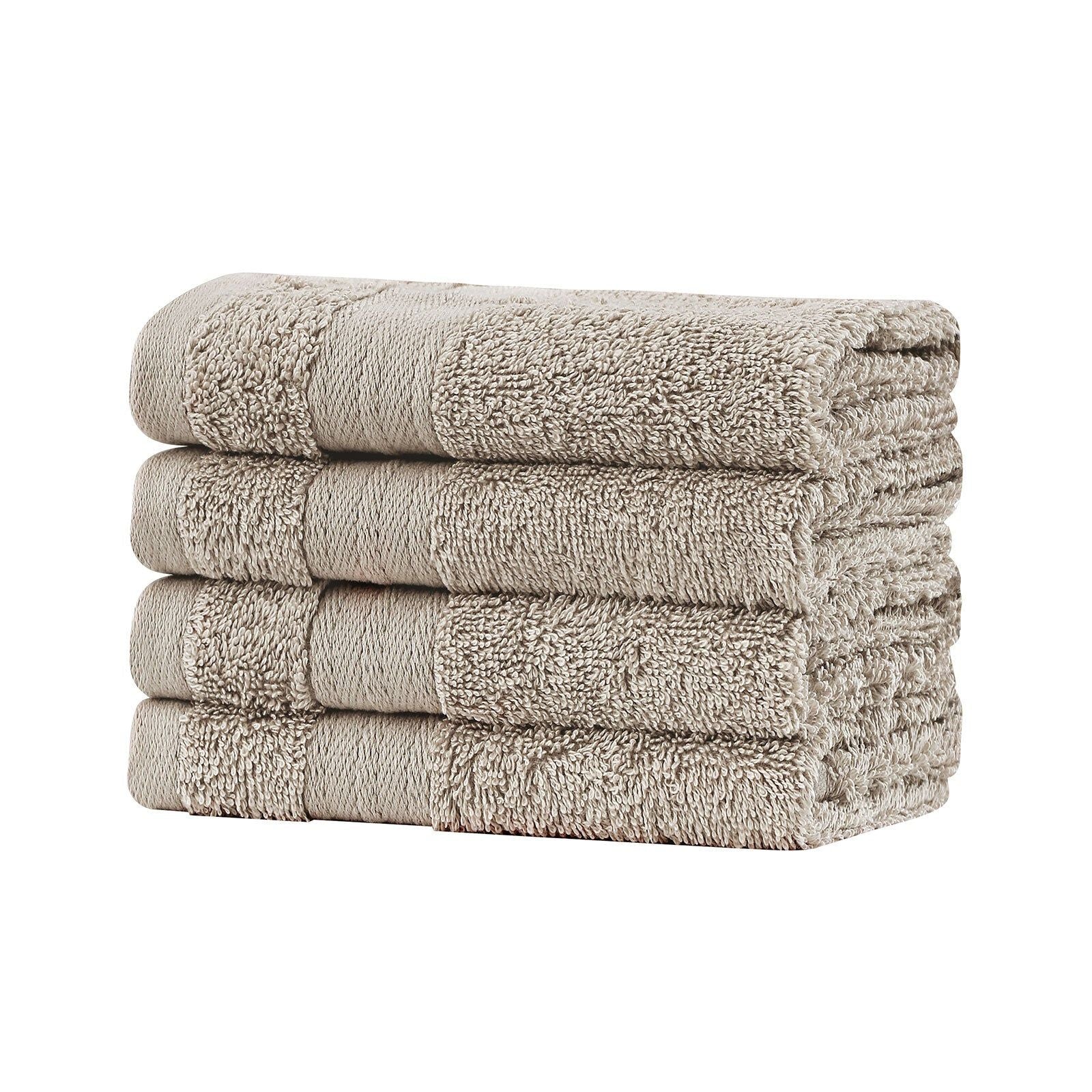 Linenland 4-Piece Cotton Bath Towel Set - Soft & Absorbent Washcloths in Sandstone - Perfect for Spa, Bathroom & Beach Use