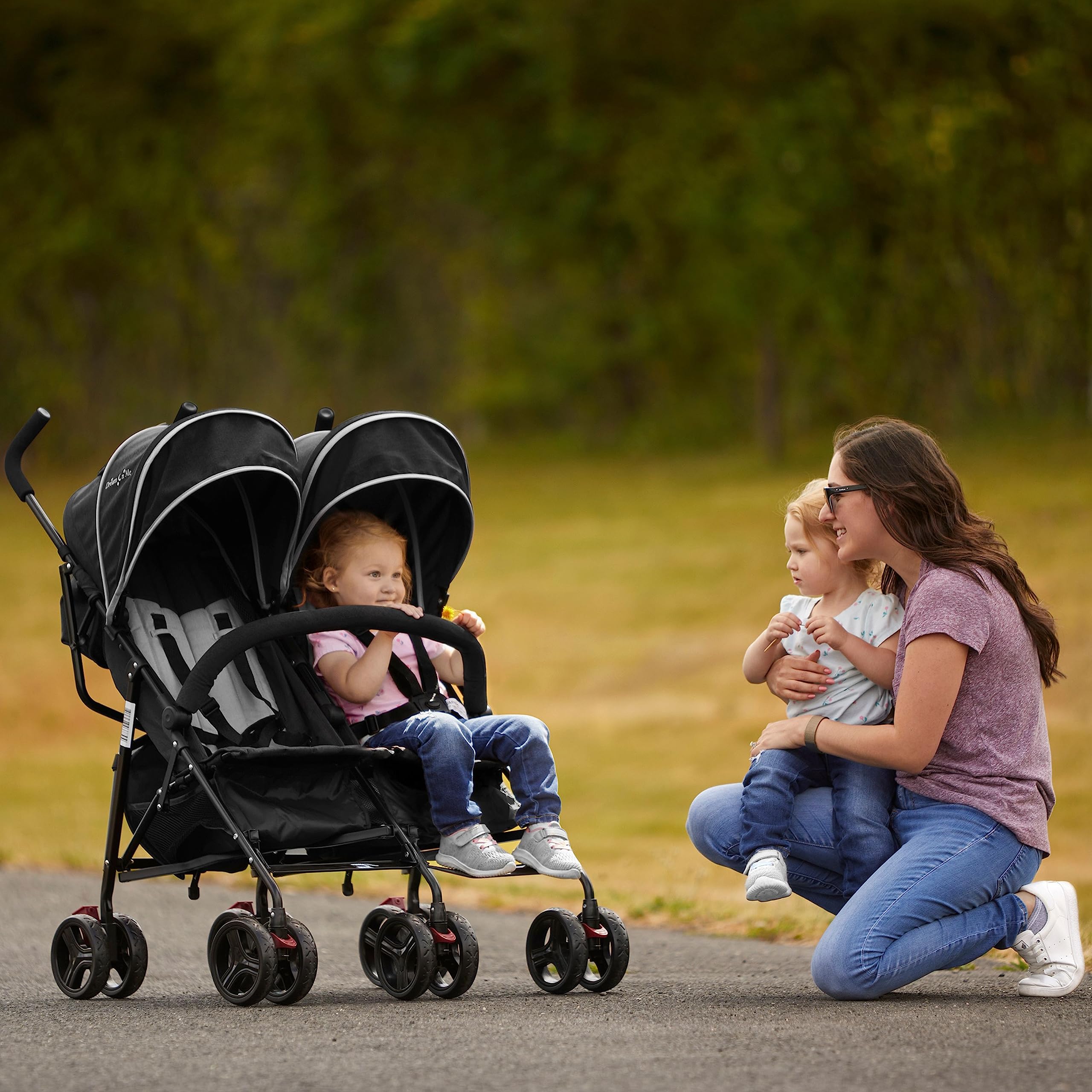 Dream On Me Volgo Twin Umbrella Stroller - Lightweight Double Stroller for Infant & Toddler (0-50 lbs), Compact Foldable Design with Large Storage Basket & Adjustable Canopy | Perfect for Travel, Shopping & Daily Walks with Twins