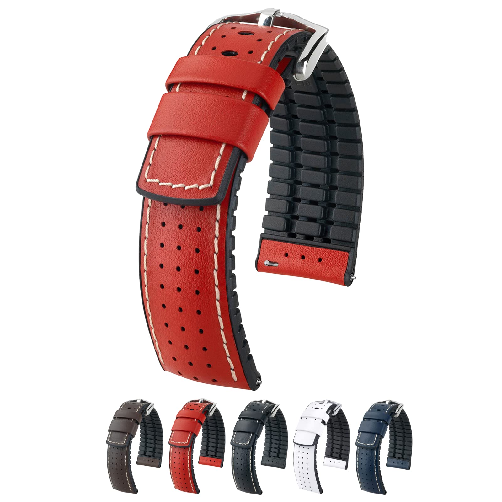 Premium Hirsch Tiger Calf Leather Watch Strap with Performance Caoutchouc Core - 18mm, 20mm, 21mm, 22mm, 24mm Sizes - Quick Release Watch Band for Men - Perfect for Dress Watches, Business Attire & Formal Occasions