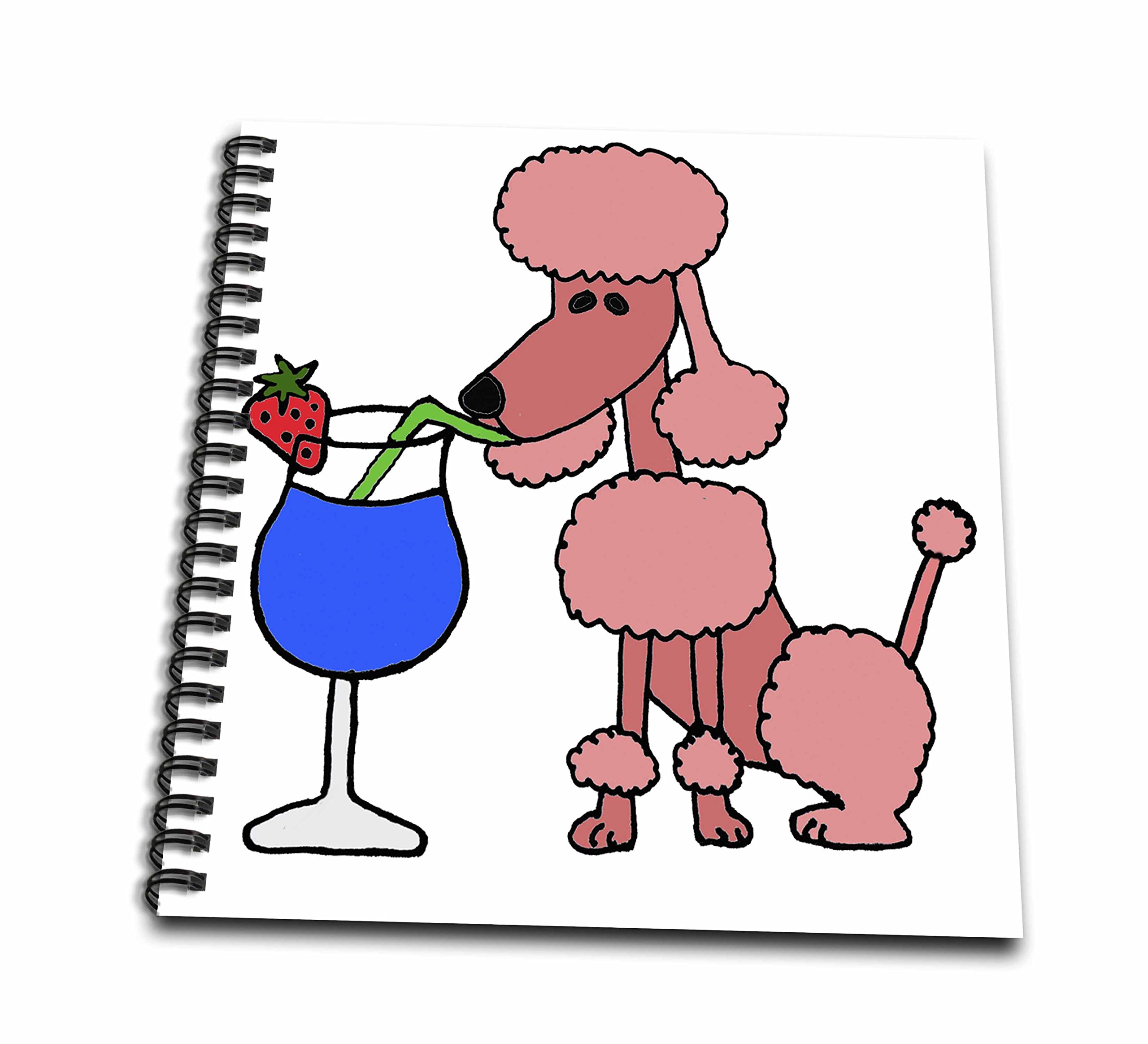 3D Rose Funny Pink Poodle Drinking Blue Daiquiri Drawing Book - Perfect for Art Lovers, Home Decor & Gift Ideas