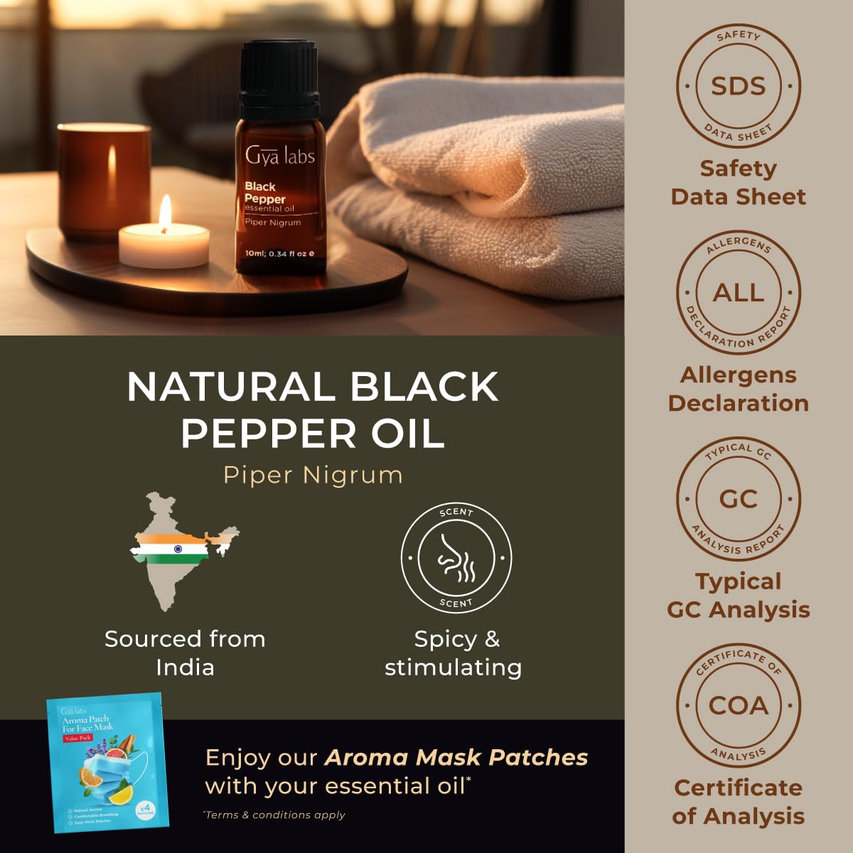 Gya Labs 100% Pure Natural Black Pepper Essential Oil (0.34 Fl Oz) - Aromatic Oil for Aromatherapy, Candle Making, DIY & Relaxation - Warming Spicy Scent for Home Diffuser, Massage & Stress Relief