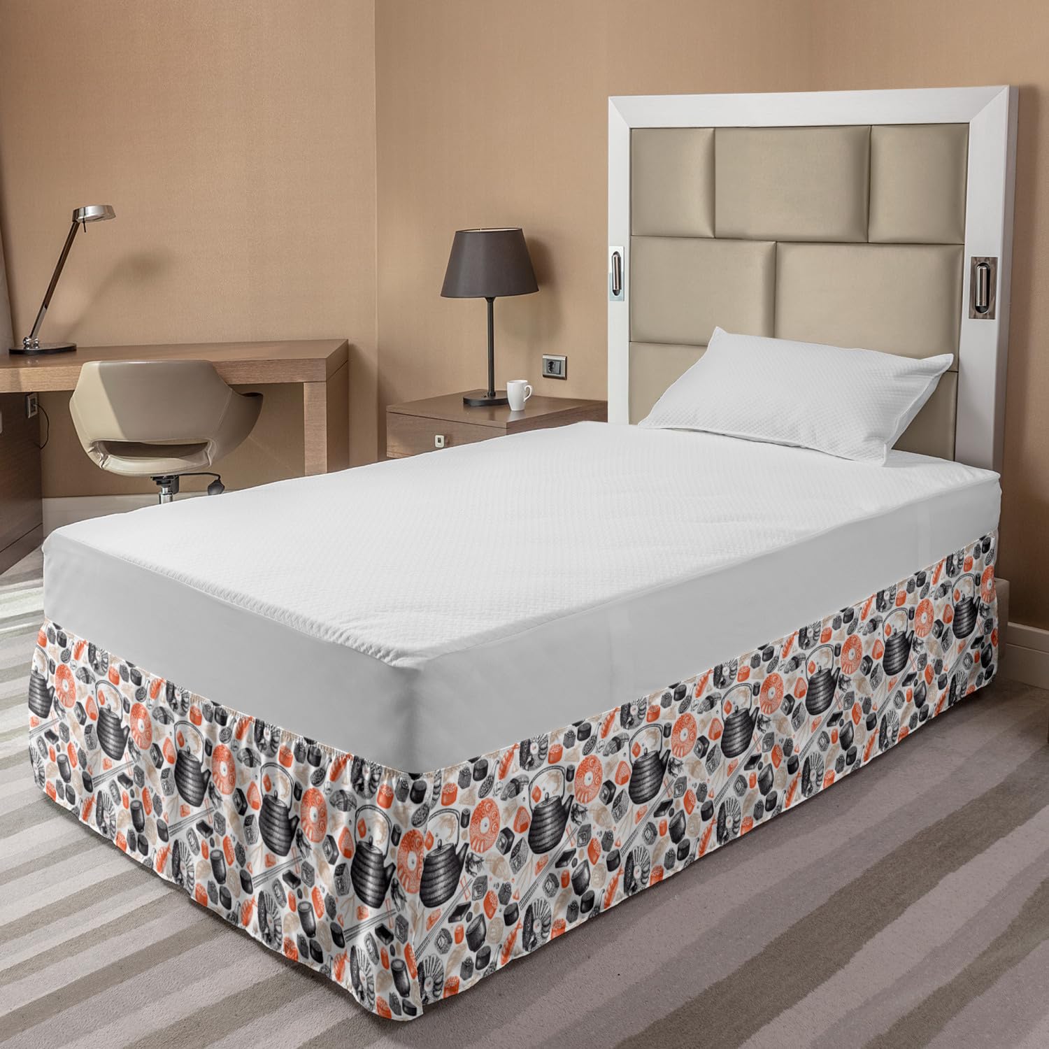 Ambesonne Sushi Bed Skirt - Shrimp Sushi Print Twin/Twin XL for Modern Bedroom Decor