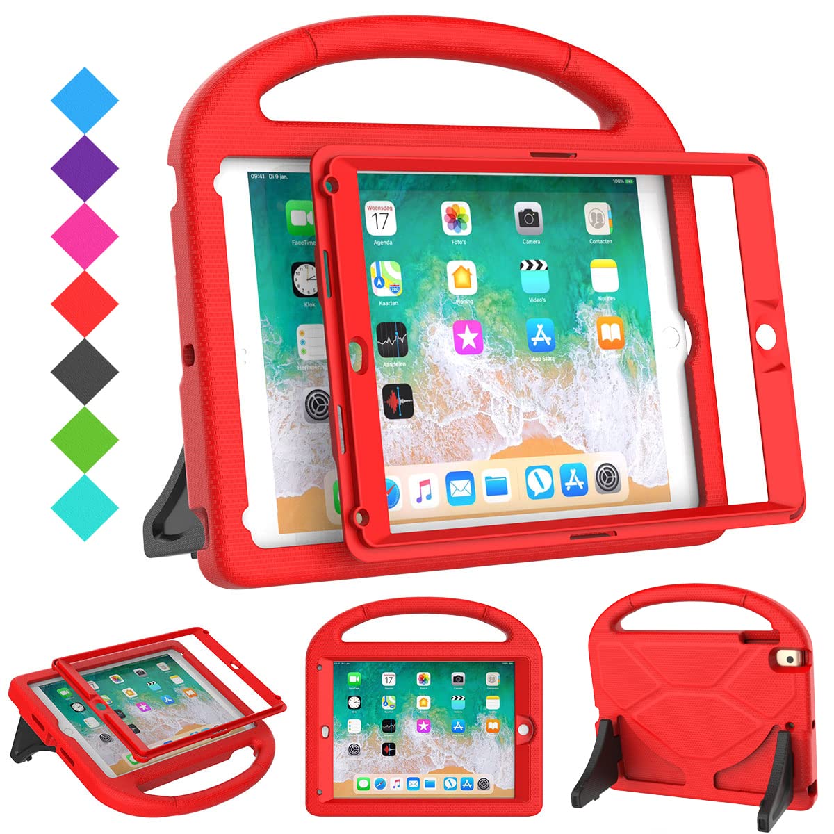 SUPLIK Kids Shockproof Case for iPad 5th/6th Generation (9.7 inch 2017/2018), iPad Air 1/2 & iPad Pro 9.7 - Durable Protective Cover with Handle Stand & Built-in Screen Protector | Perfect for School, Travel & Home Learning (Red)
