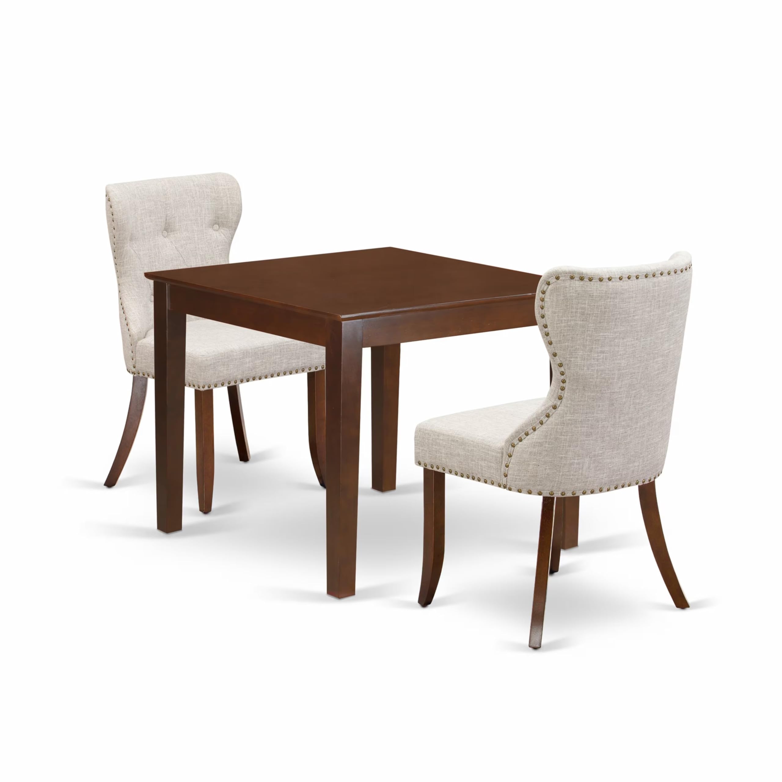 East West Furniture OXSI3-MAH-35 3-Piece Mahogany Dining Set with 36x36 Inch Square Table & 2 Upholstered Chairs - Perfect for Small Spaces, Breakfast Nooks & Cozy Apartments