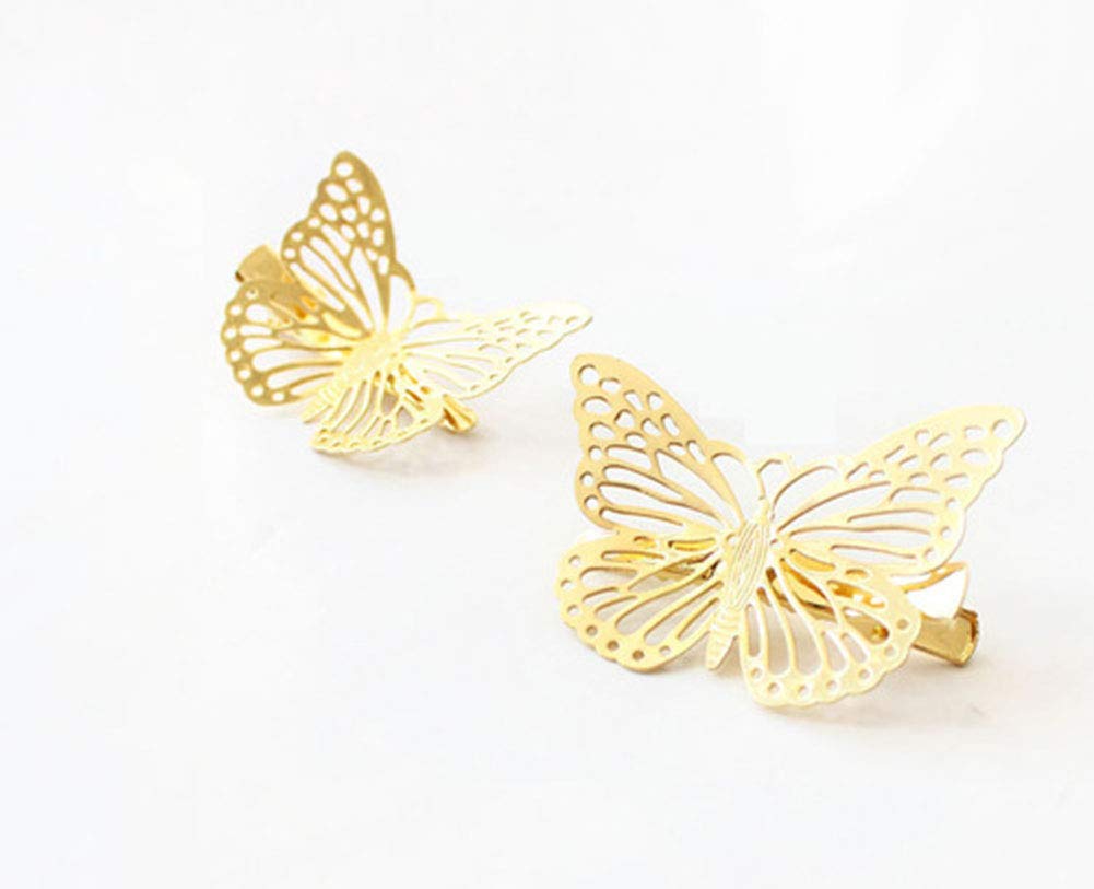 AKOAK 2-Piece Golden Hollow Butterfly Hair Clips Set - Left & Right Hair Accessories for Women & Girls | Perfect for Weddings, Parties & Everyday Styling