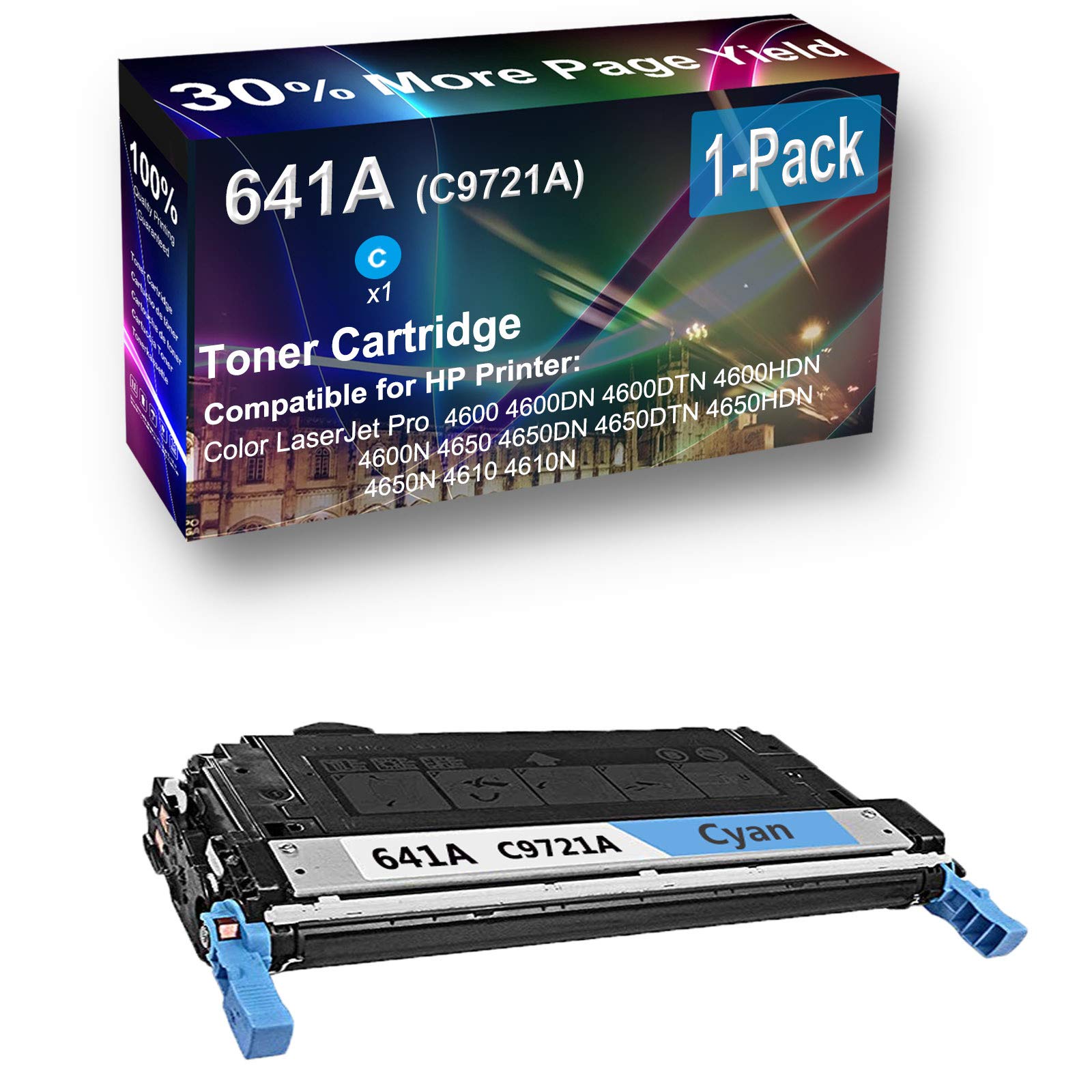 High Capacity 641A (C9721A) Compatible Toner Cartridge - Cyan 1-Pack for HP 4600/4600DN/4600DTN/4600HDN Printers - Ideal for Office & Home Printing Needs