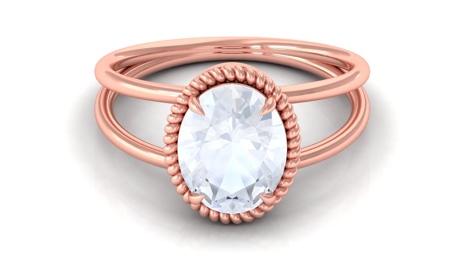 14K Solid Gold Moonstone Ring for Women - 8X10mm Oval Cut Moonstone Solitaire & Twisted Rope Ring | Elegant Jewelry Gift for Birthday, Anniversary & Special Occasions