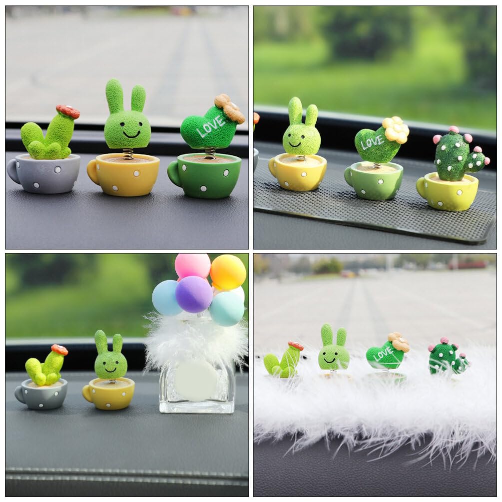 Wakauto Mini Resin Potted Succulents Car Dashboard Decor Set with Mat - Stylish Mini Figurines Statue for Car Interior Decoration, Office Desk, and Home Decor