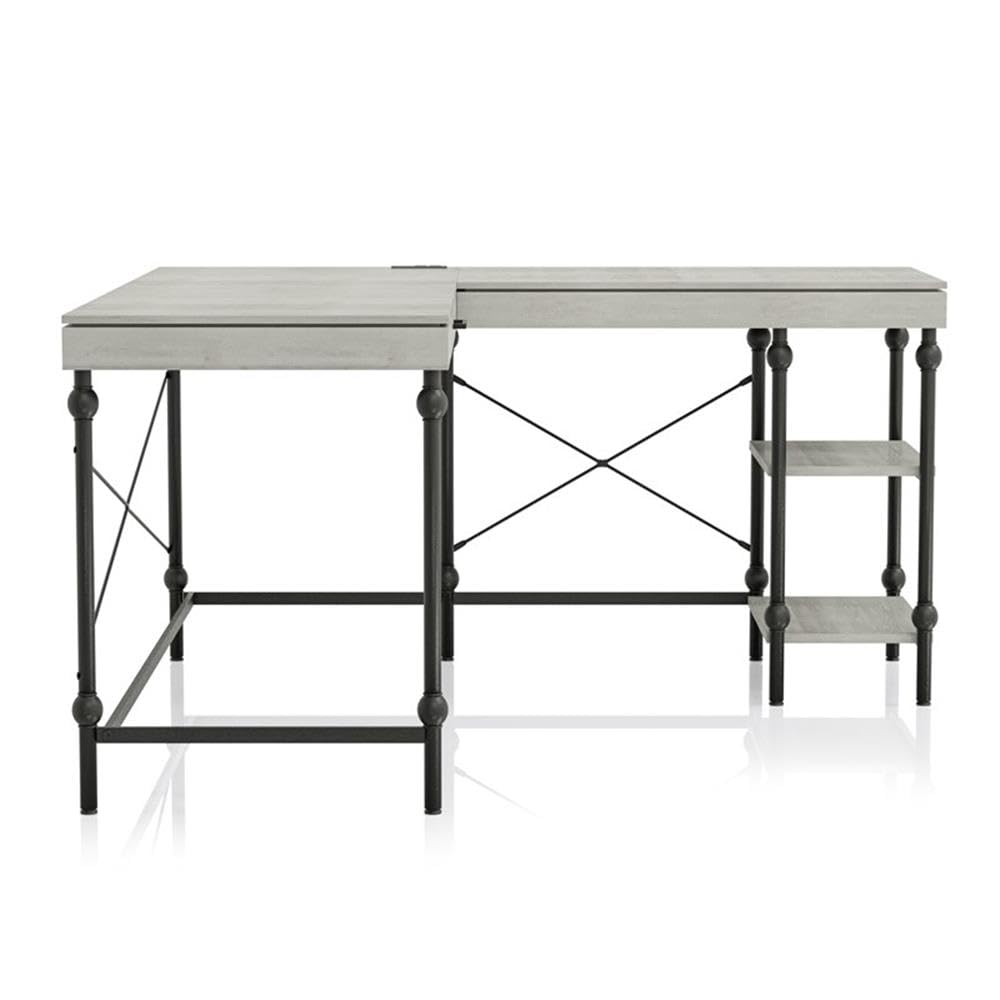 Antique White L-Shaped Wooden Desk by Furniture of America - Home Office Desk with Storage Shelf, Perfect for Small Spaces & Workstations