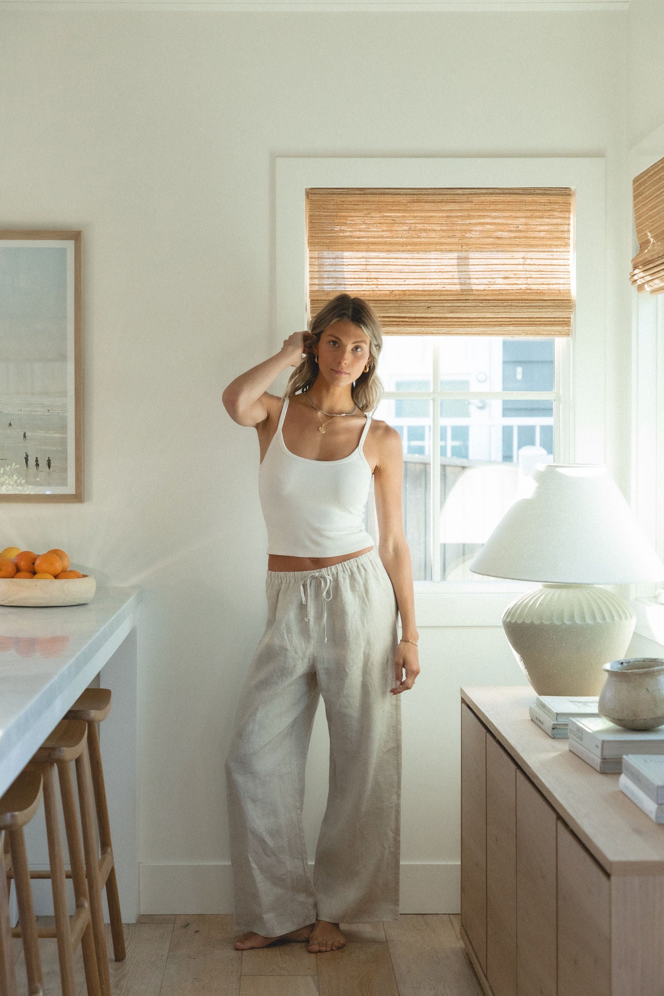 Capri Linen Drawstring Pants for Women - Breathable Summer Casual Pants with Elastic Waist - Perfect for Beach, Yoga, and Lounge Wear