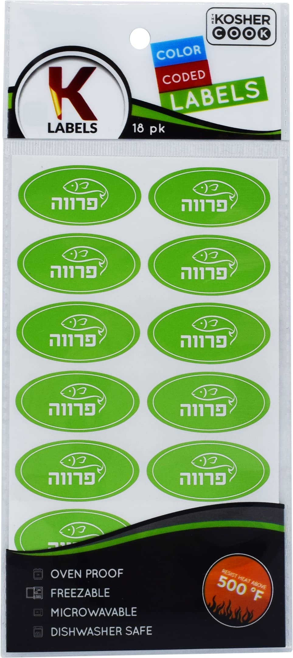 Parve Green Labels - Oven Safe up to 500°F, Freezer & Microwave Safe, Dishwasher Safe, Hebrew Kosher Kitchen Stickers (36-Pack) - Perfect for Meal Prep, Pantry Organization & Kosher Cooking