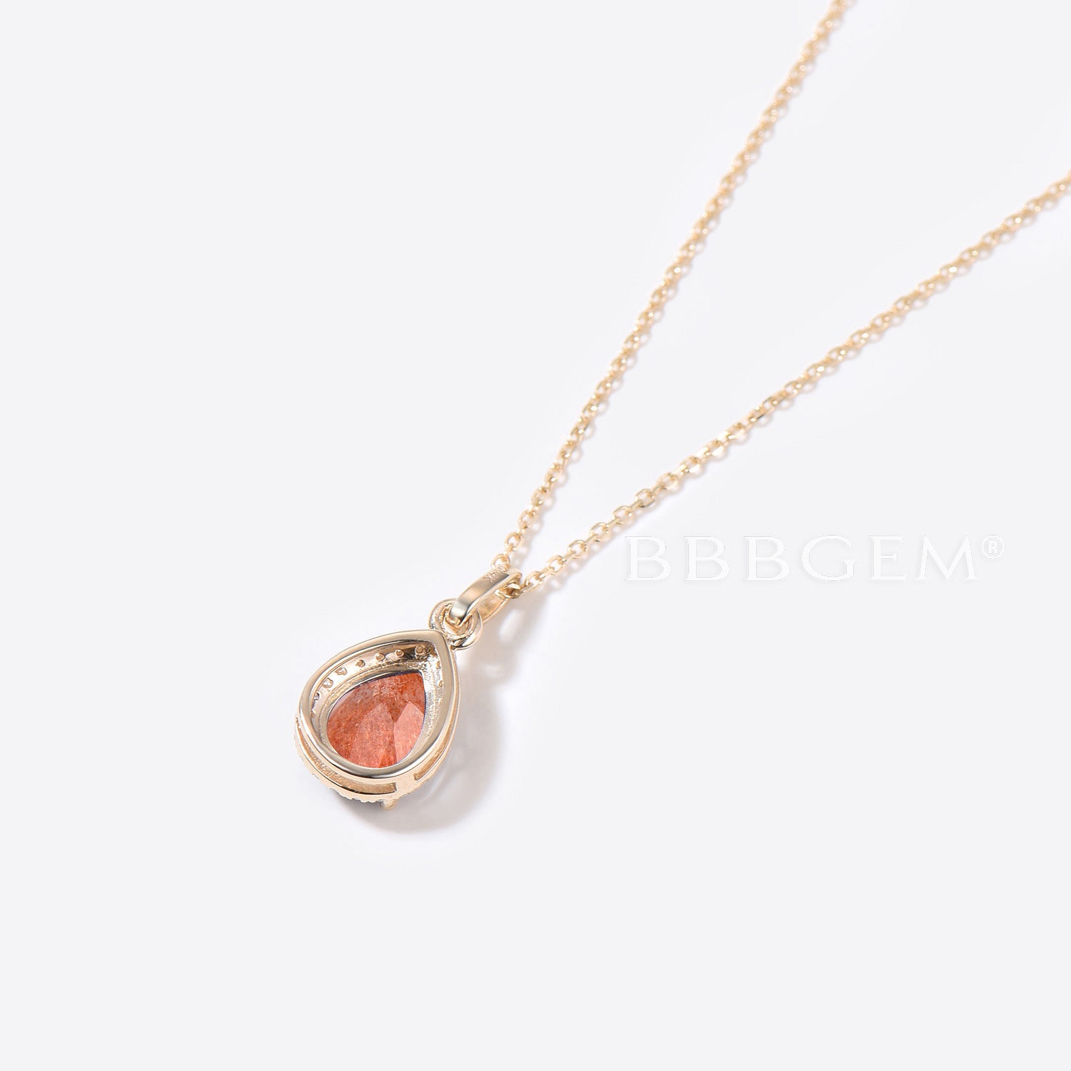 Pear Shaped Sunstone Necklace - 14k Gold & Diamond Halo Wedding Pendant for Brides, Anniversary Gifts & Special Occasions