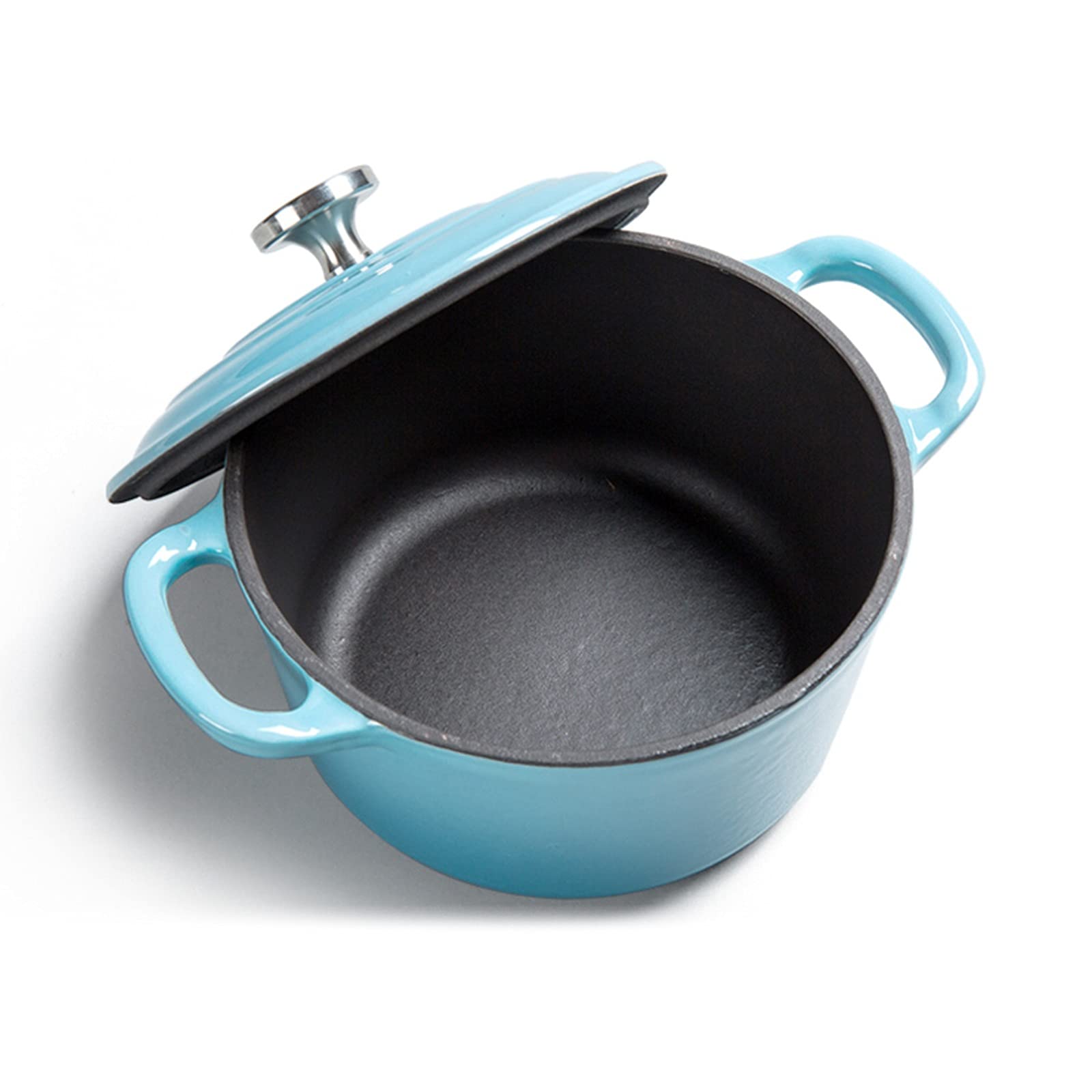 1.2L Blue Enameled Cast Iron Dutch Oven - Non-Stick Round Casserole Pot for Baking, Roasting & Slow Cooking - Stovetop to Oven Safe Ceramic Coated Pan for Soups, Stews & Bread Making